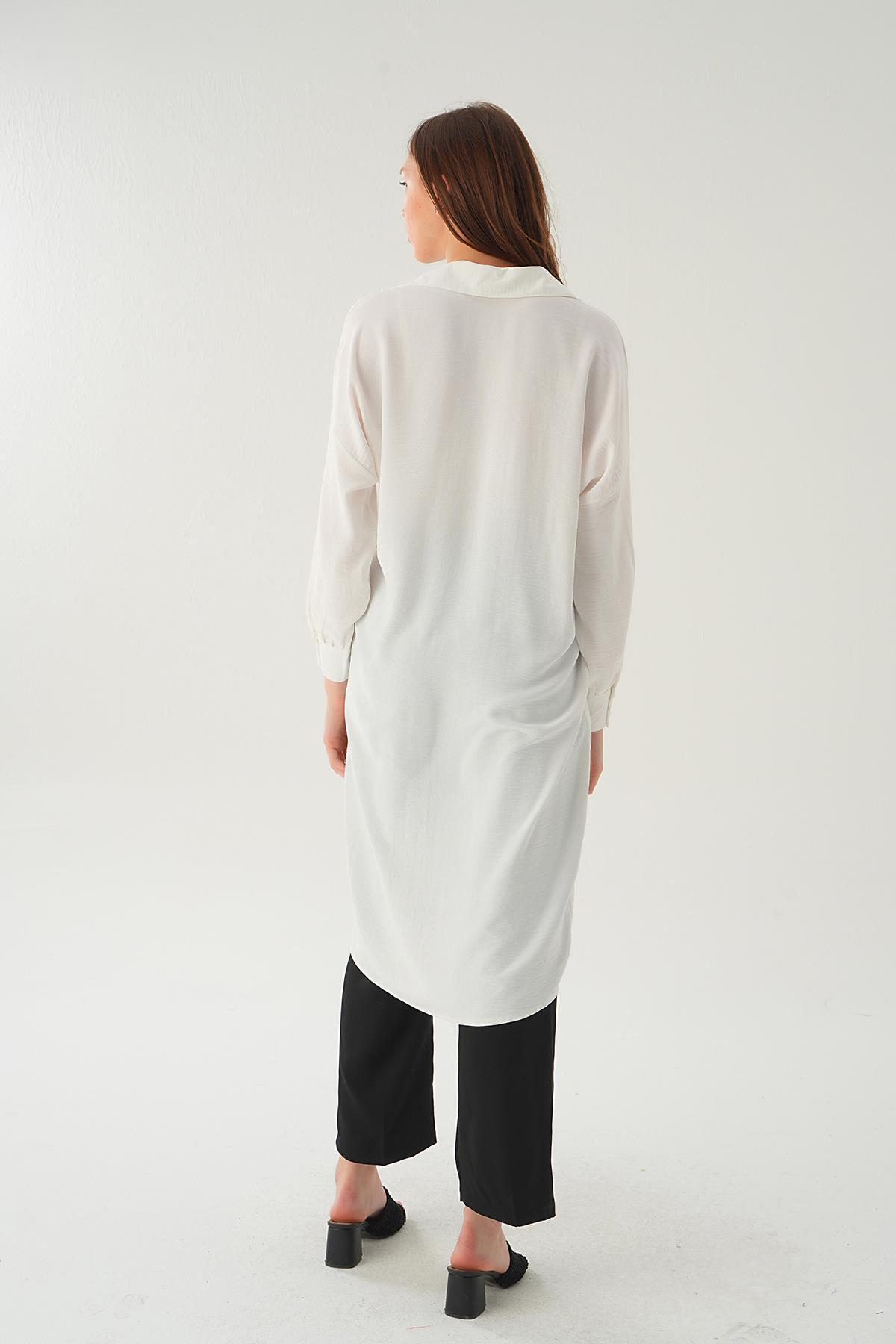 Ekru Cep Detay Uzun Tunik 6773-1 - 4