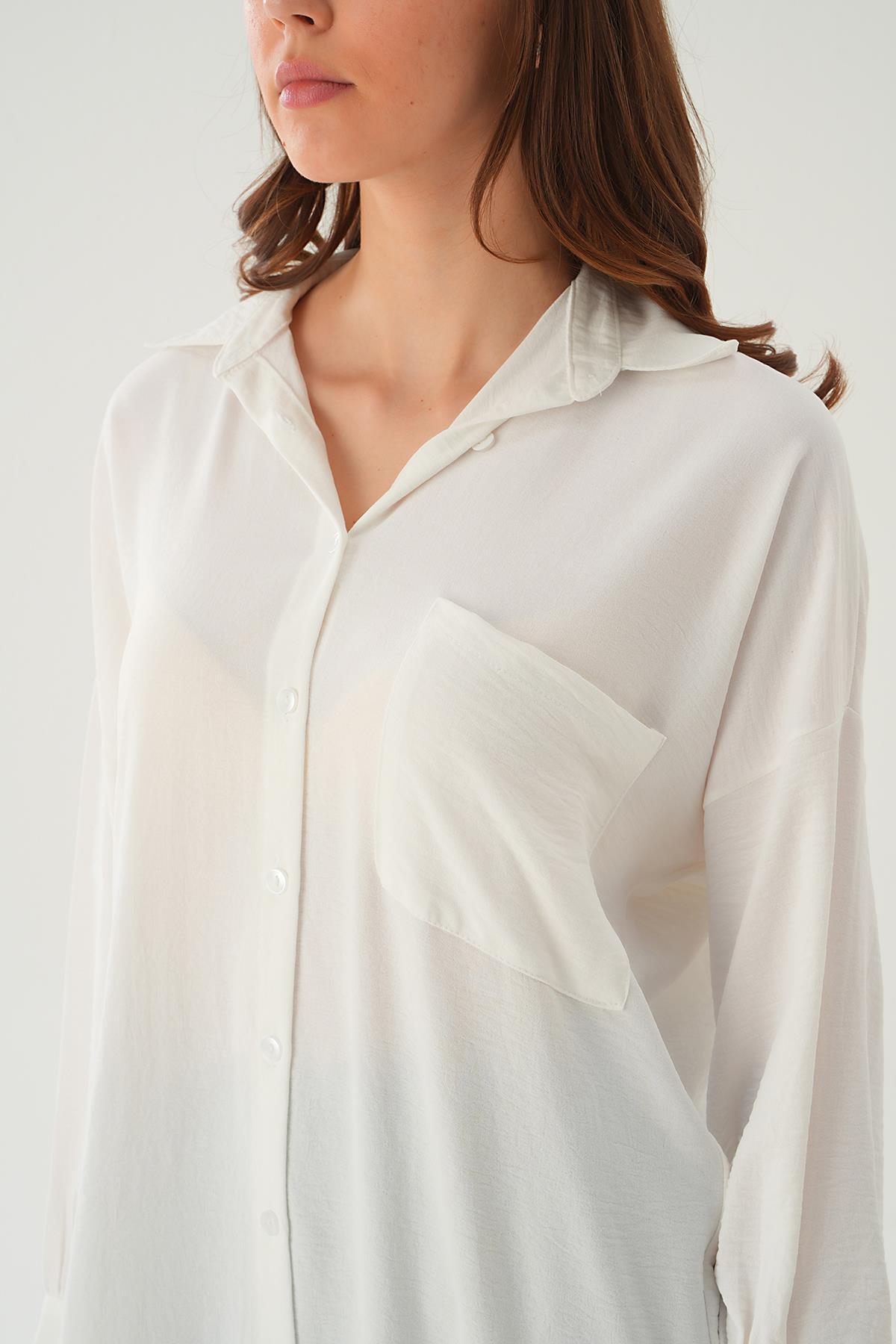 Ekru Cep Detay Uzun Tunik 6773-1 - 5