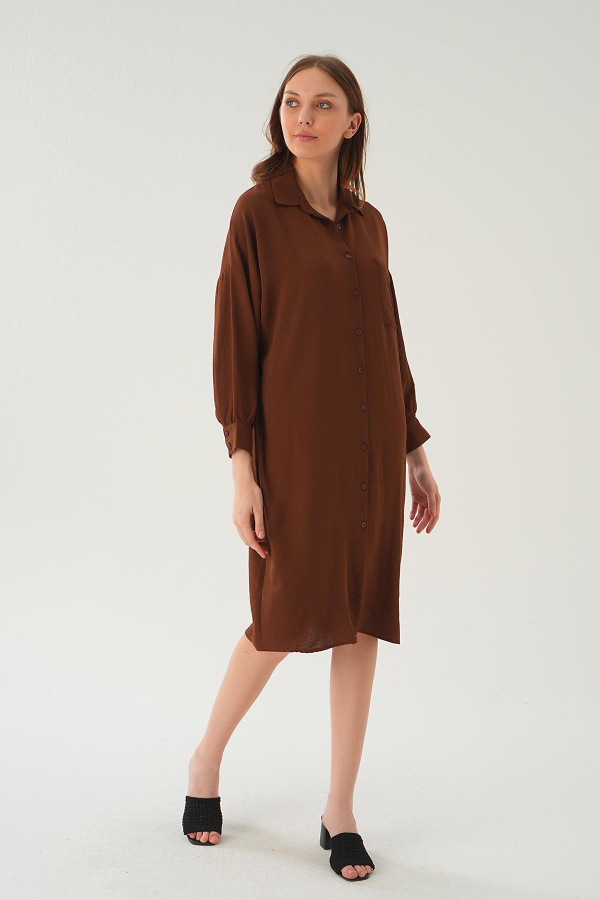 Kahve Cep Detay Uzun Tunik 6773-1 - 2