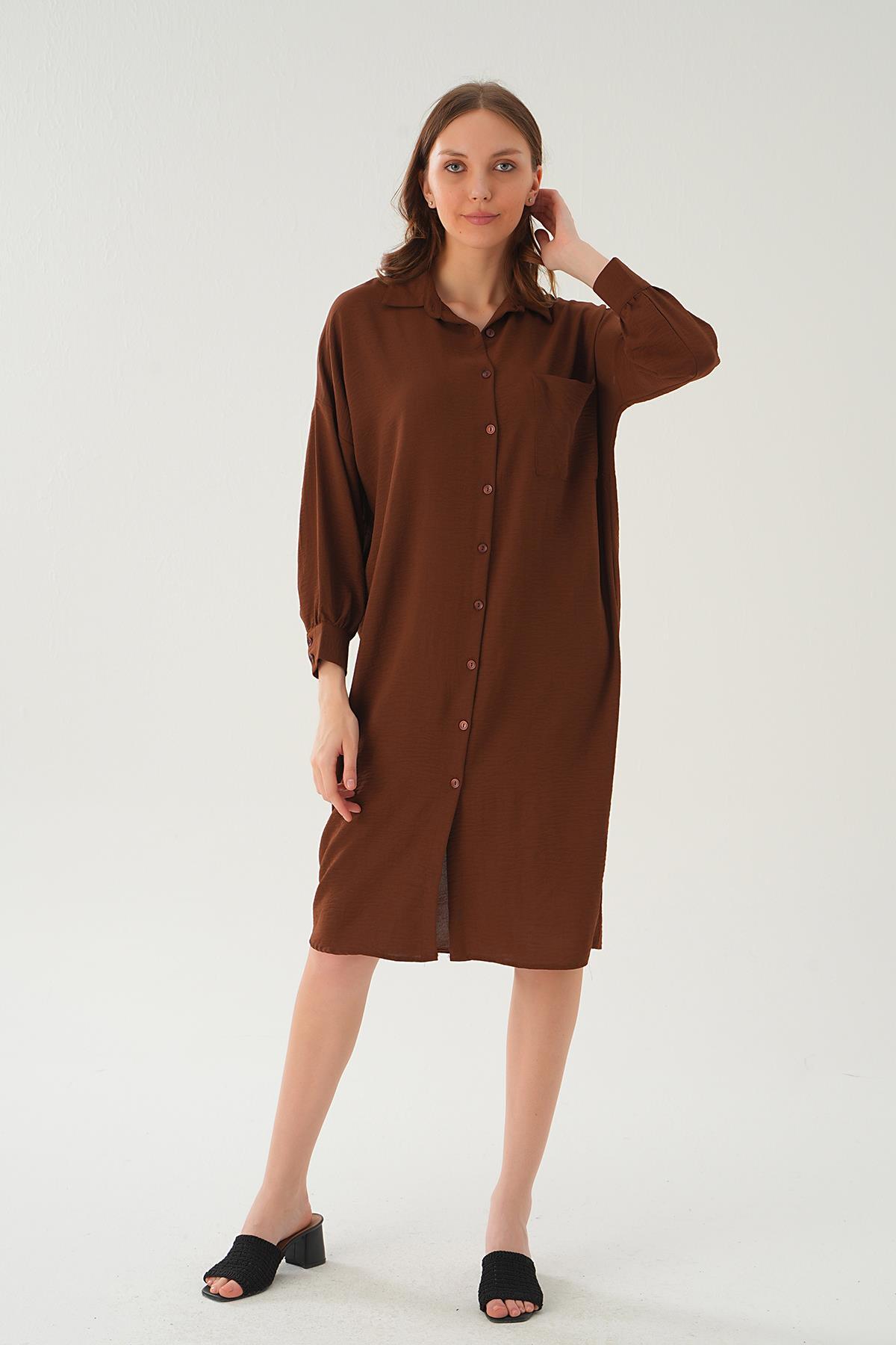 Kahve Cep Detay Uzun Tunik 6773-1 - 3