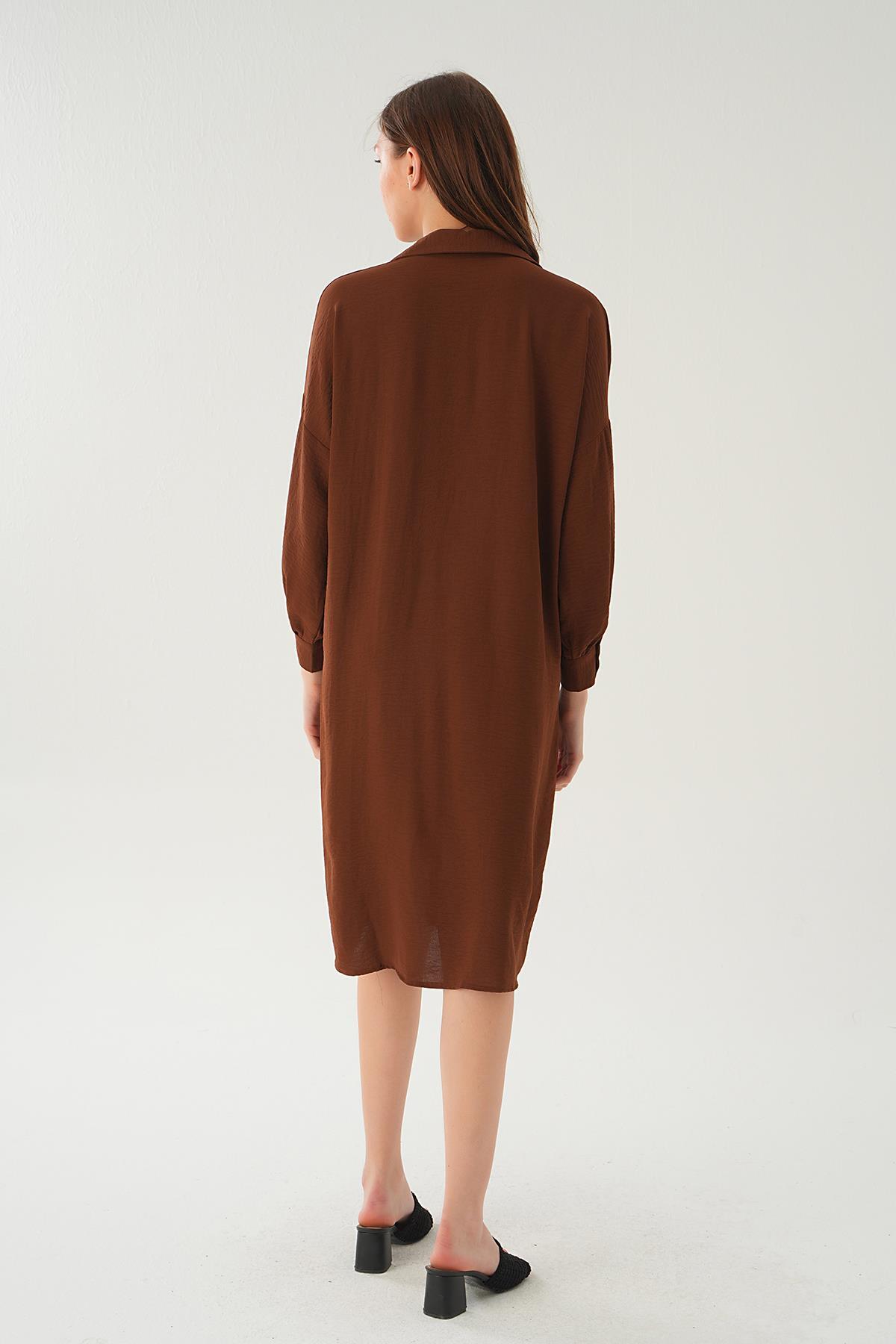 Kahve Cep Detay Uzun Tunik 6773-1 - 4