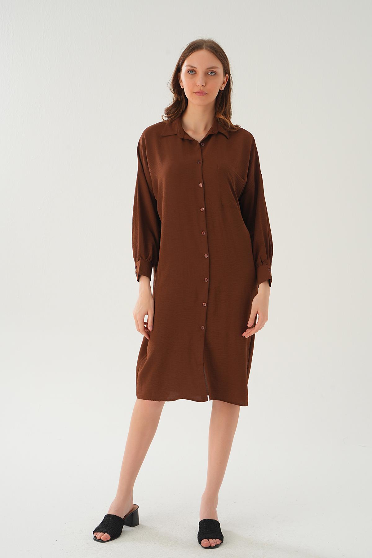 Kahve Cep Detay Uzun Tunik 6773-1 - 6