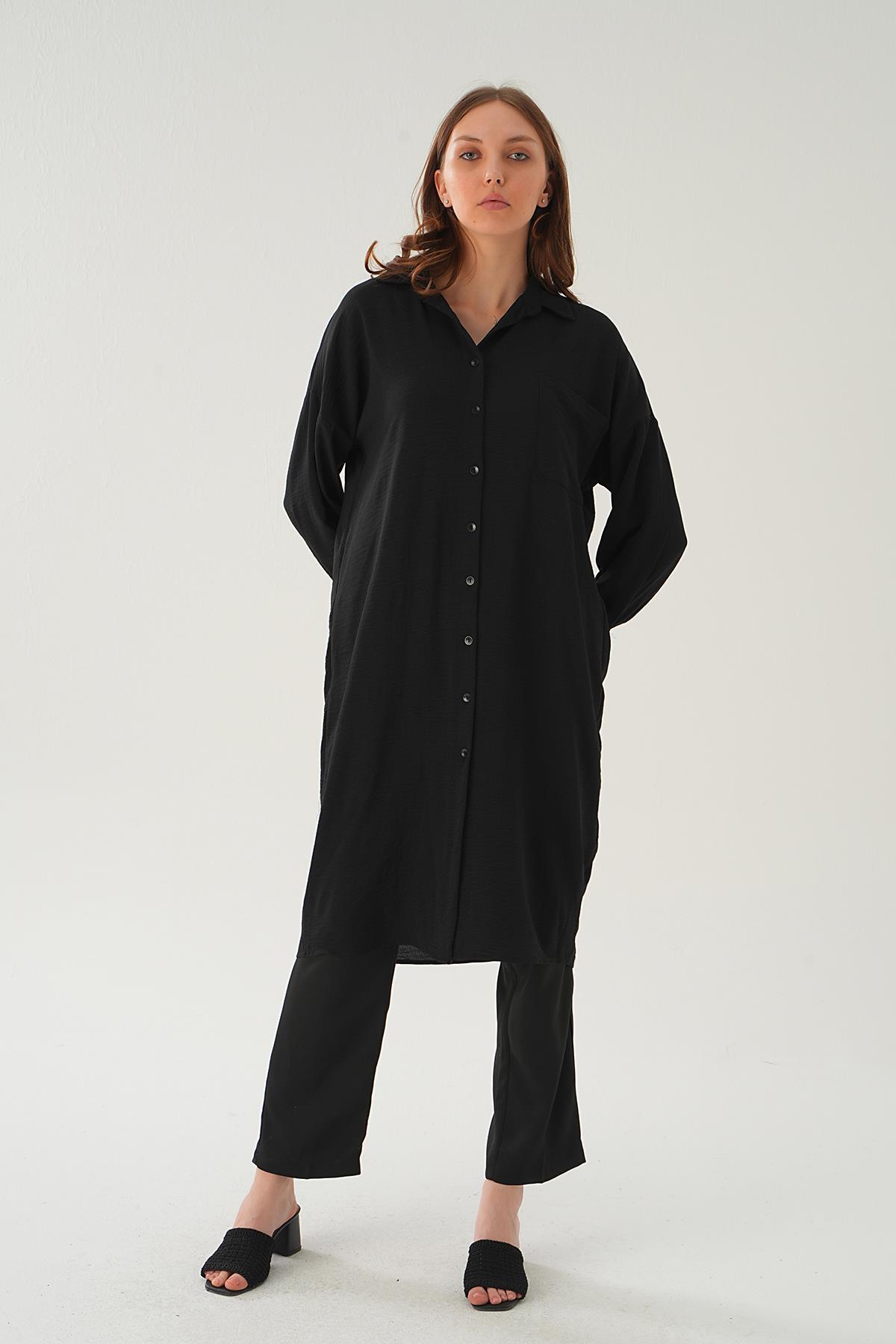 Siyah Cep Detay Uzun Tunik 6773-1 - 1