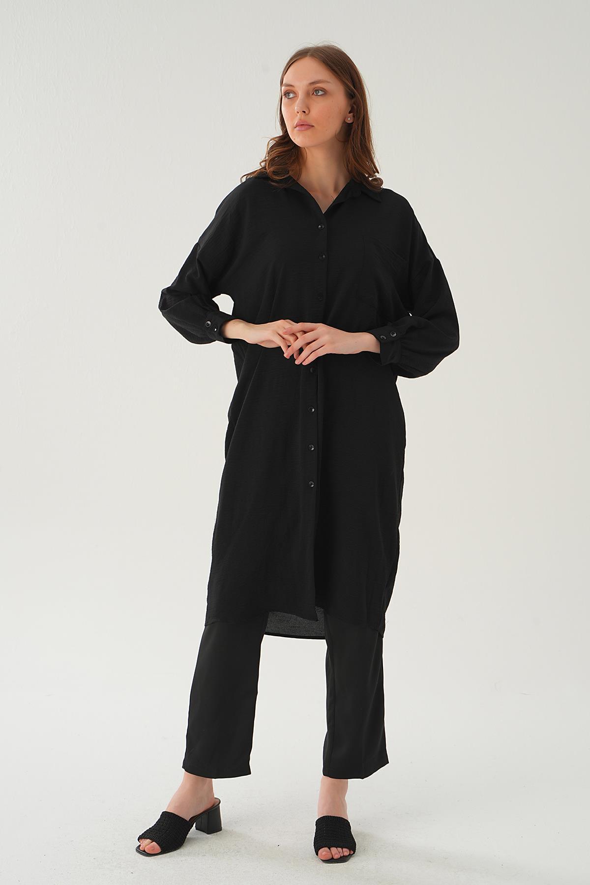 Siyah Cep Detay Uzun Tunik 6773-1 - 3