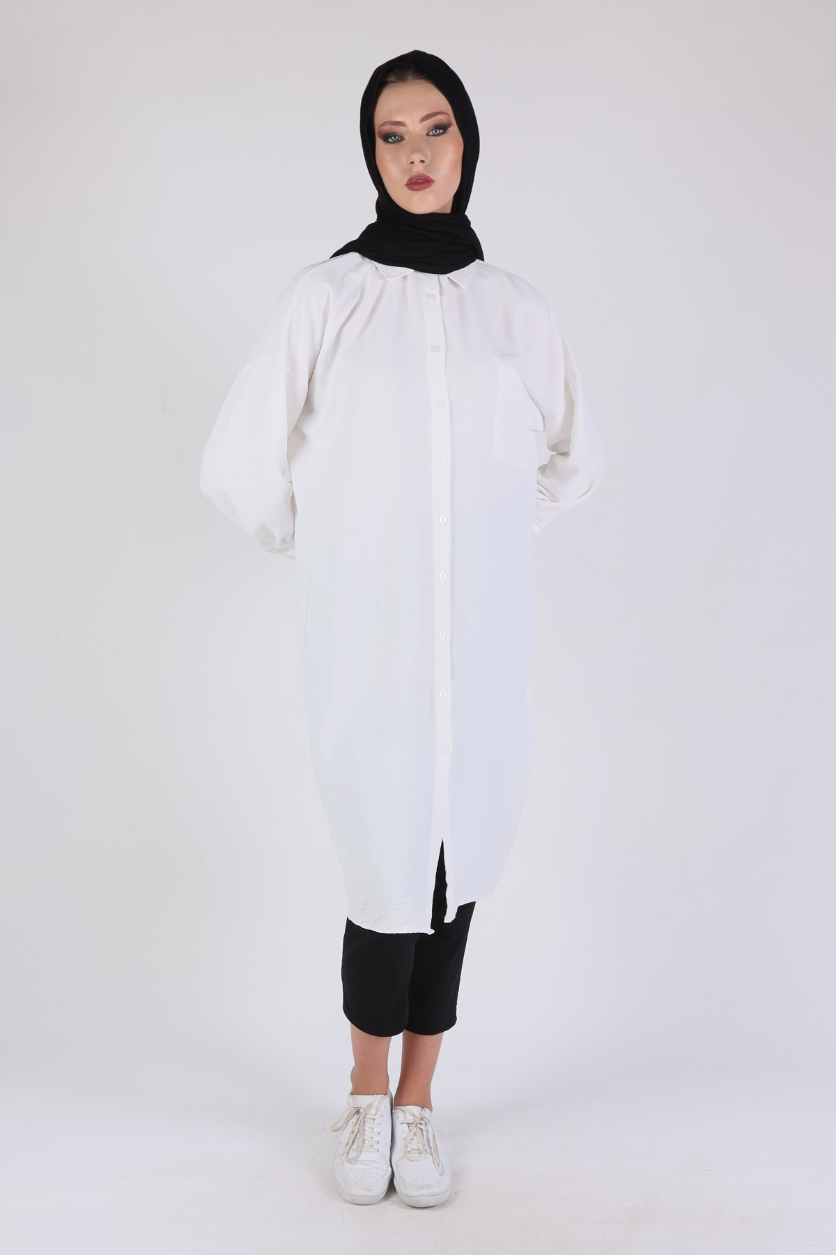 6773A Balon Kol Uzun Tunik Ekru 