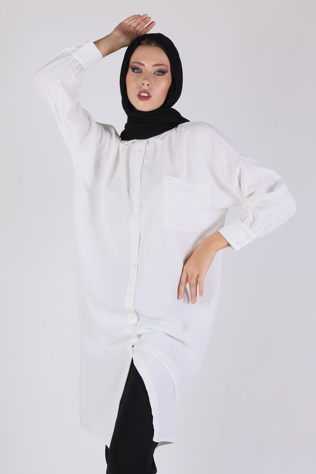 6773A Balon Kol Uzun Tunik Ekru - 4