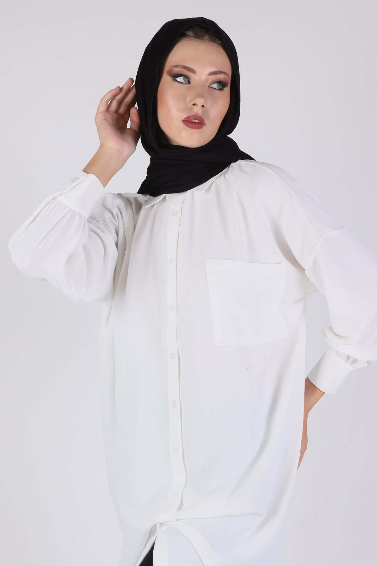 Ekru Balon Kol Uzun Tunik 6773A - 5