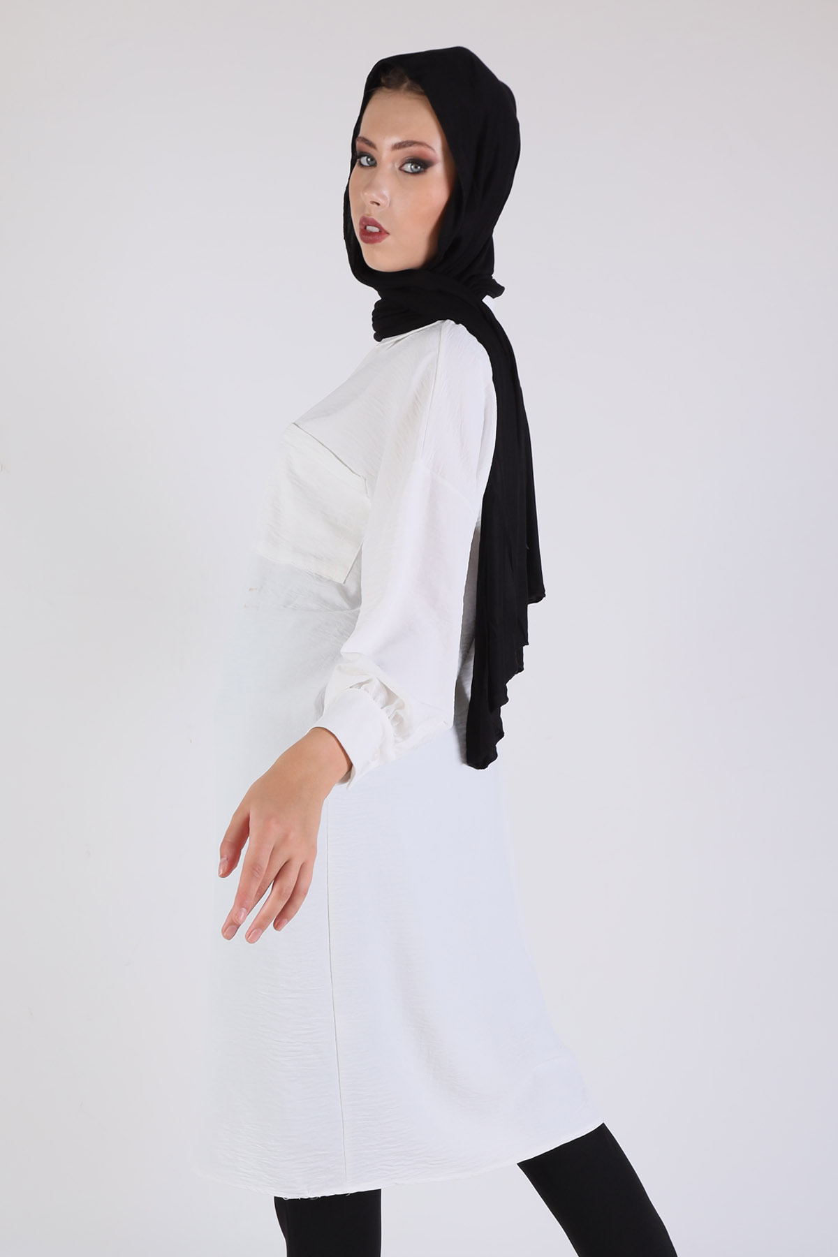 Ekru Balon Kol Uzun Tunik 6773A - 6