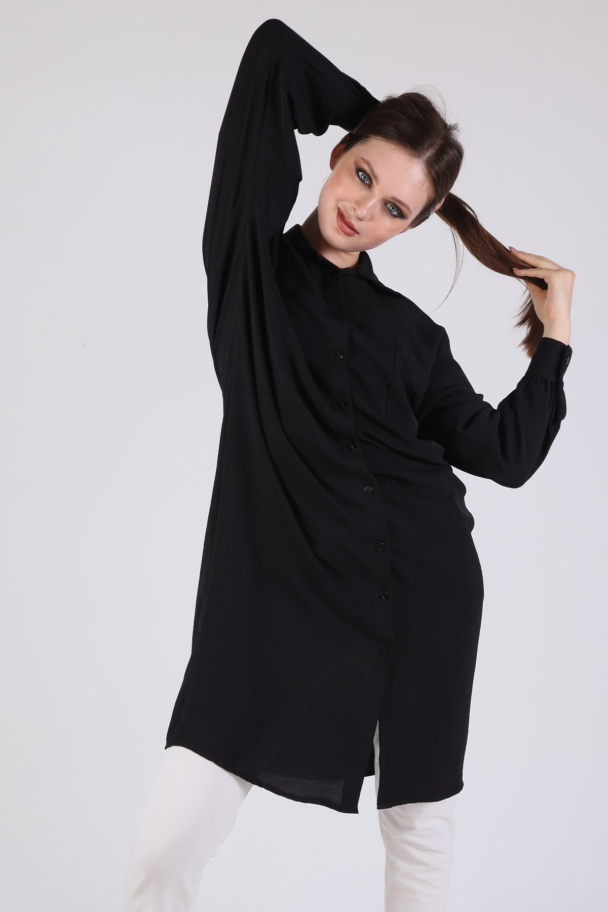 6773A Balon Kol Uzun Tunik Siyah - 6