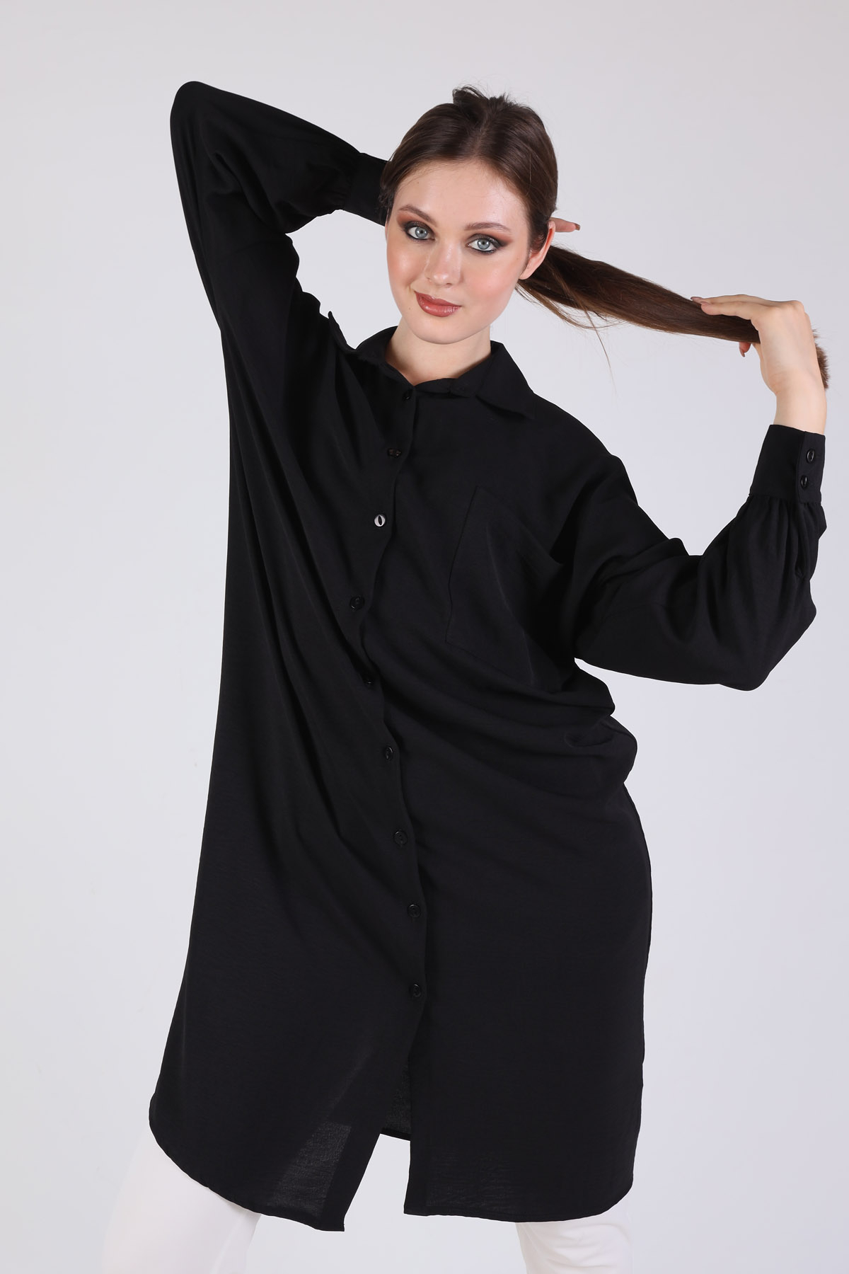 Siyah Balon Kol Uzun Tunik 6773A - 1