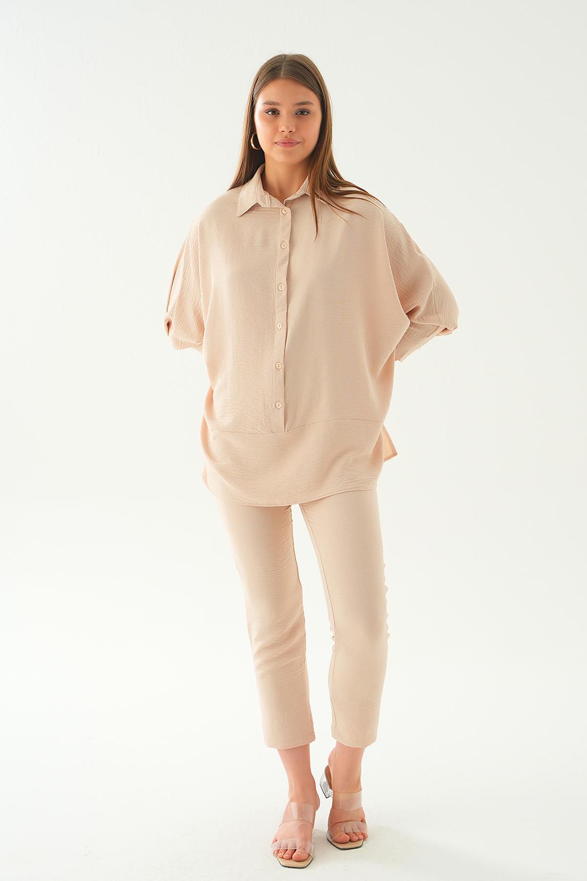 Bej Etek Parça Detay Pantolon Takım 6775A - 2