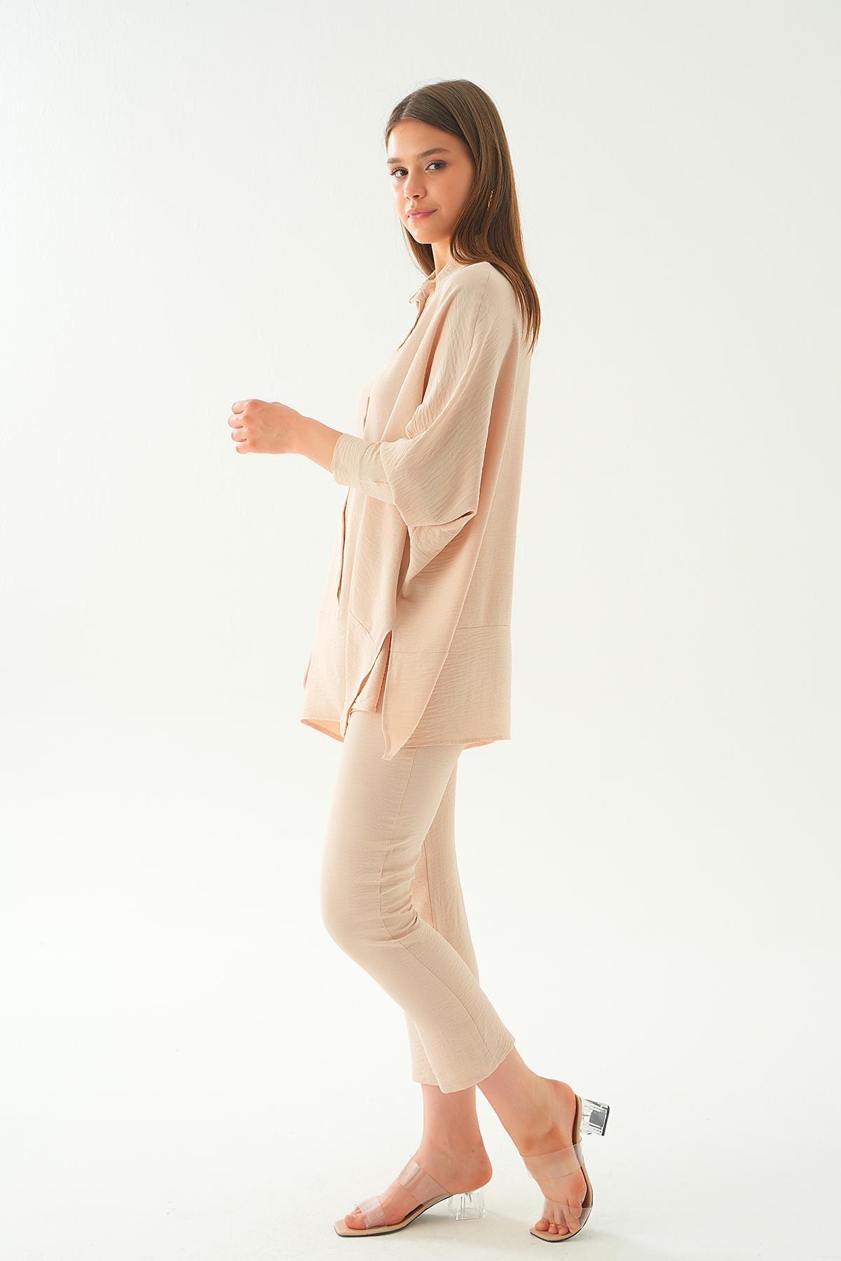 Bej Etek Parça Detay Pantolon Takım 6775A - 4