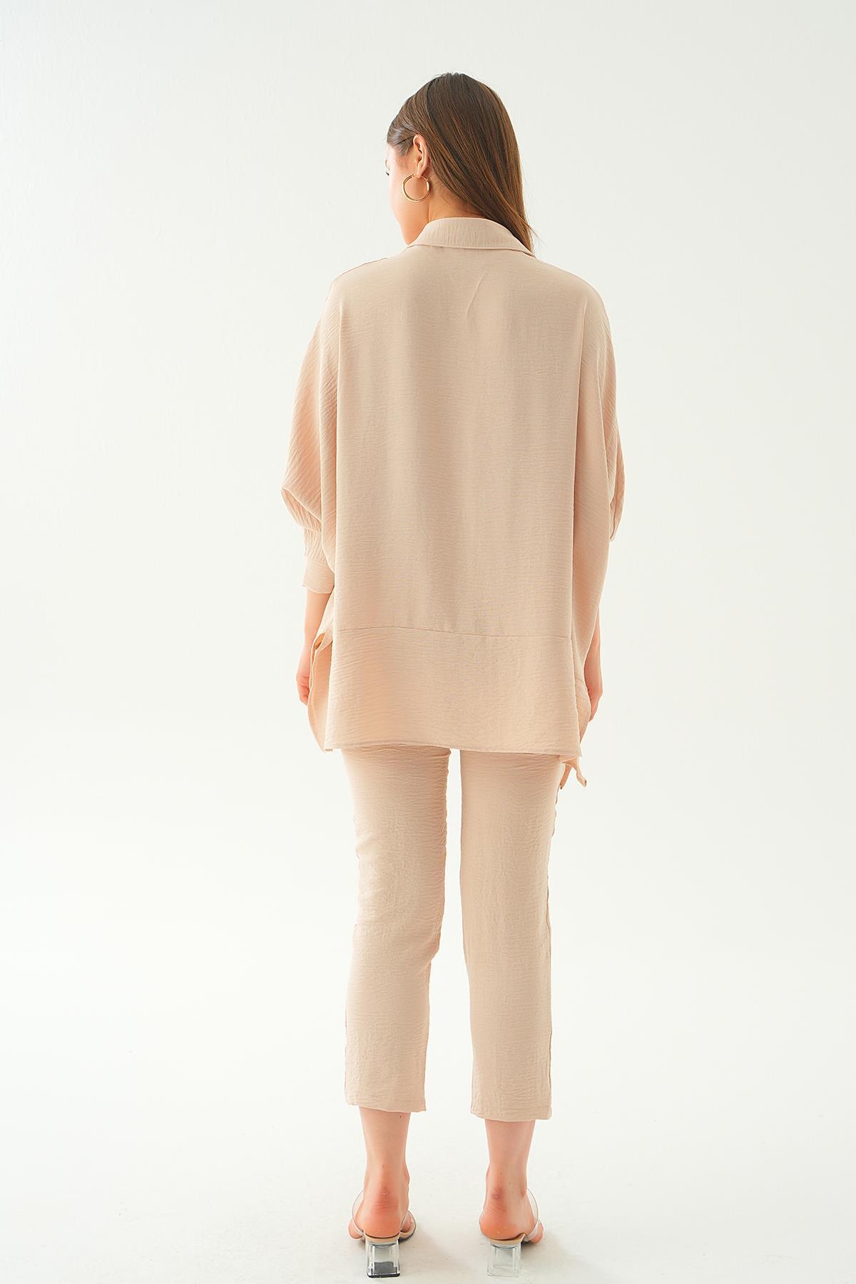 Bej Etek Parça Detay Pantolon Takım 6775A - 5