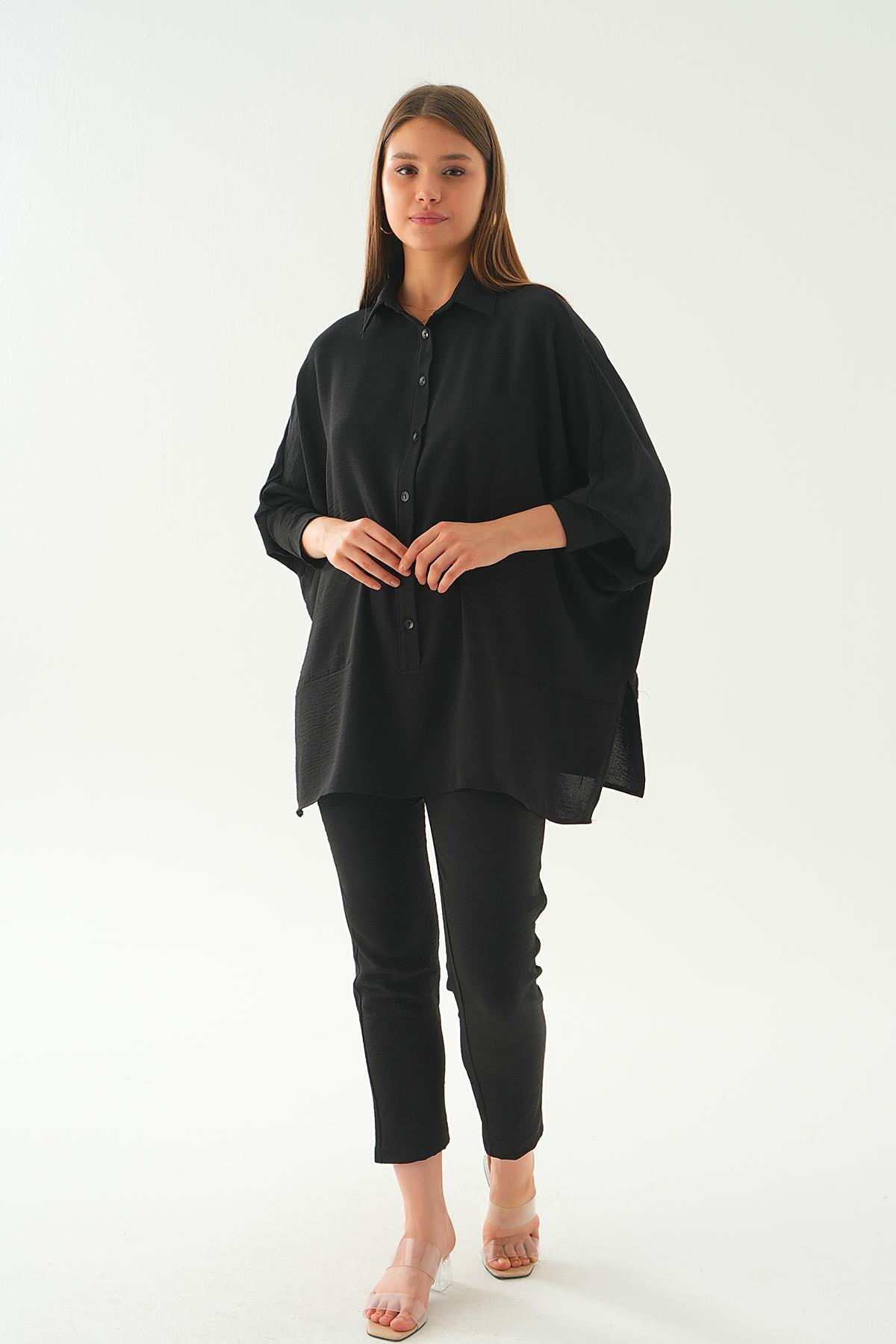 Siyah Etek Parça Detay Pantolon Takım 6775A - 1