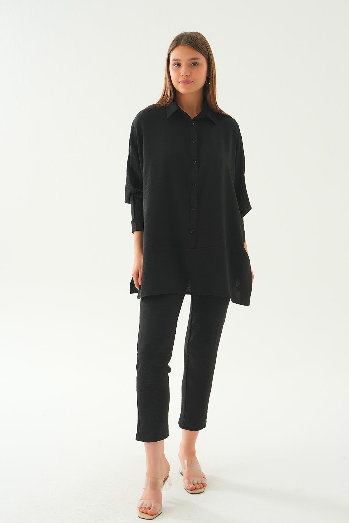 Siyah Etek Parça Detay Pantolon Takım 6775A - 2