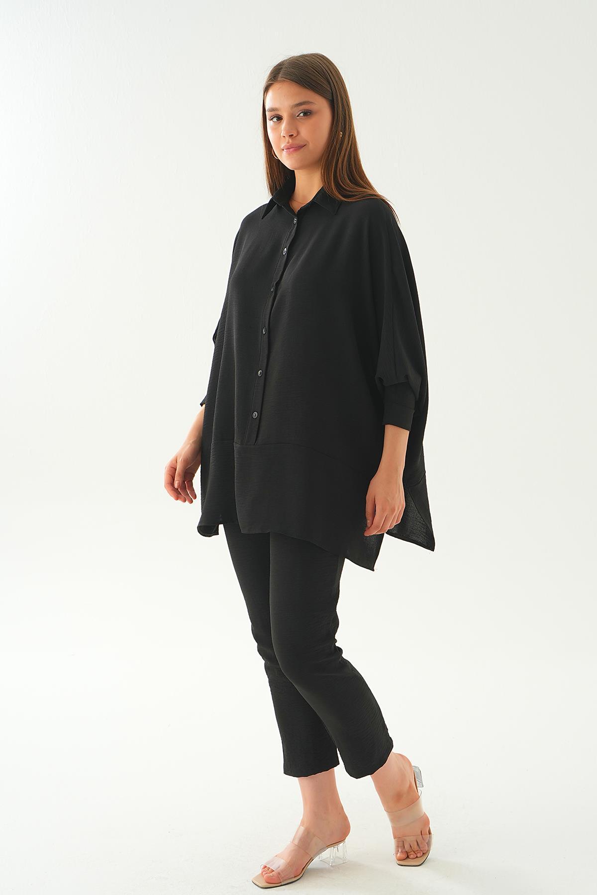 Siyah Etek Parça Detay Pantolon Takım 6775A - 3