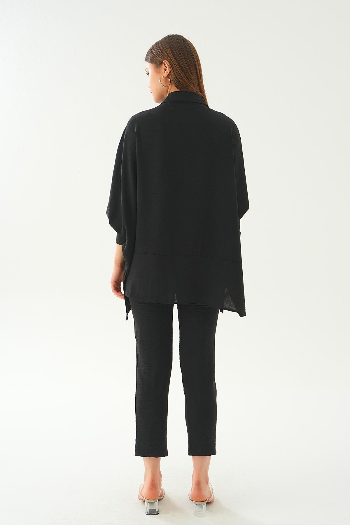 Siyah Etek Parça Detay Pantolon Takım 6775A - 4