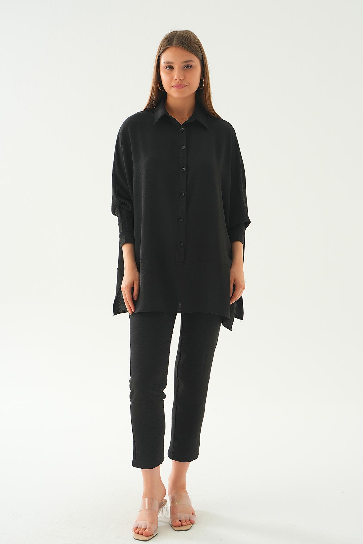 Siyah Etek Parça Detay Pantolon Takım 6775A - 6