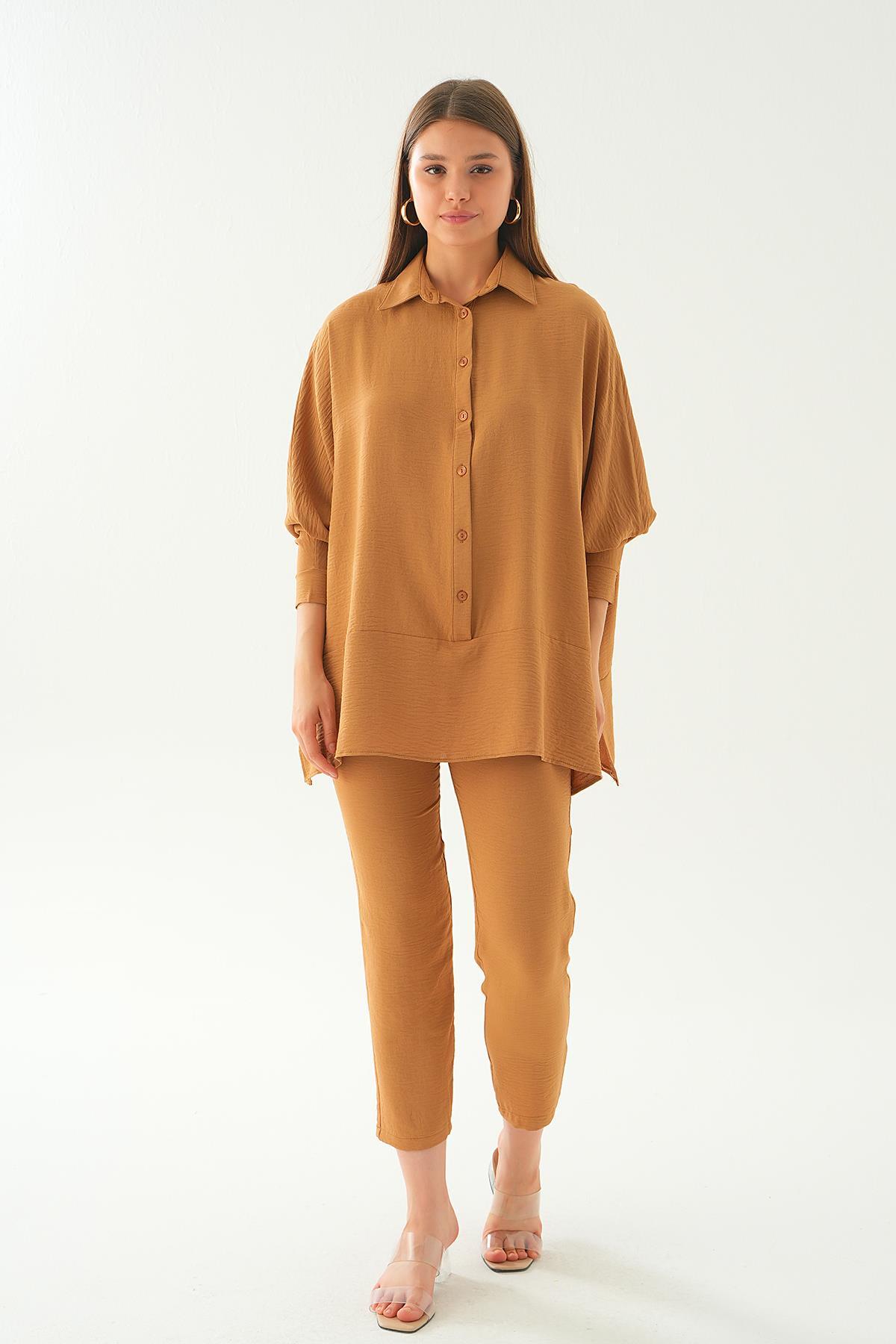 6775A Etek Parça Detay Pantolon Takım Vizon - 1