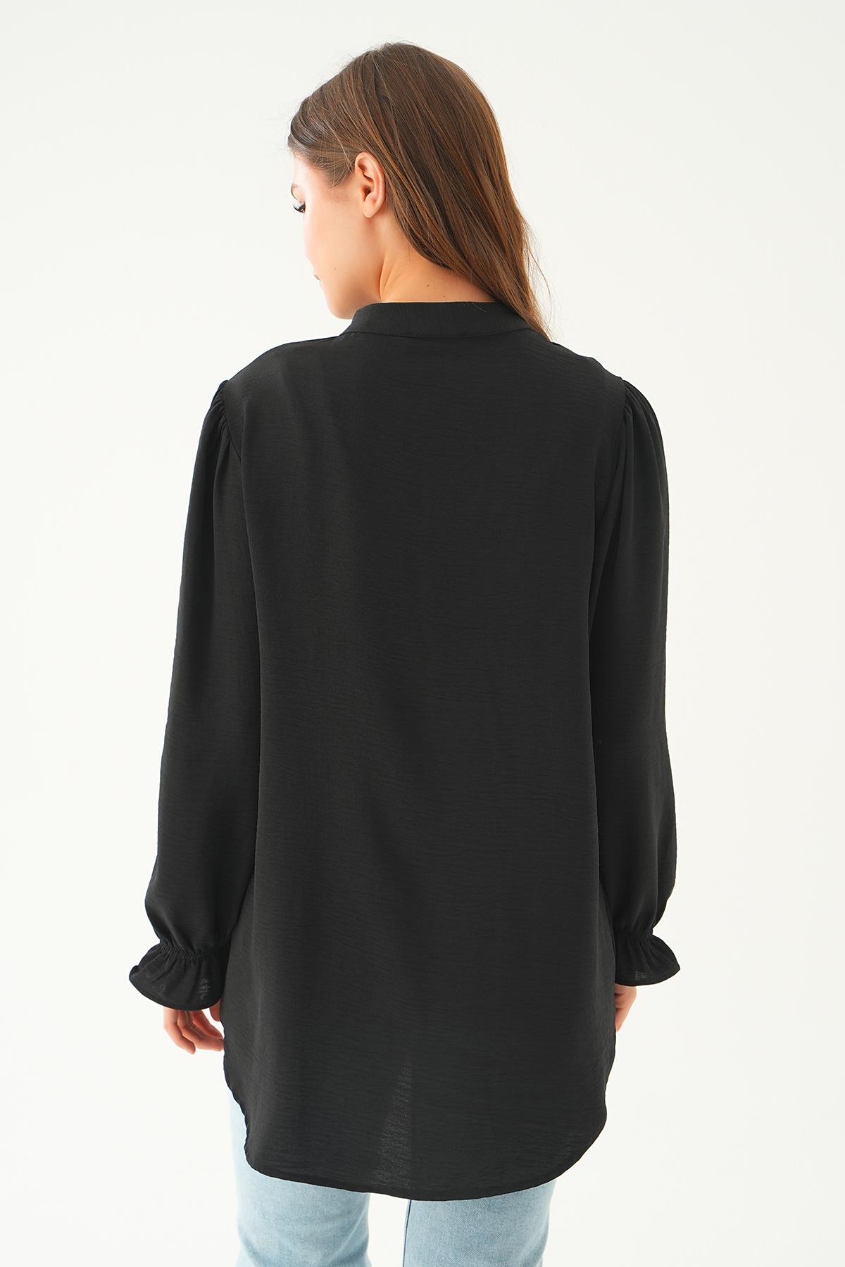 Siyah Kol Lastik Nakışlı Tunik 6781A - 4