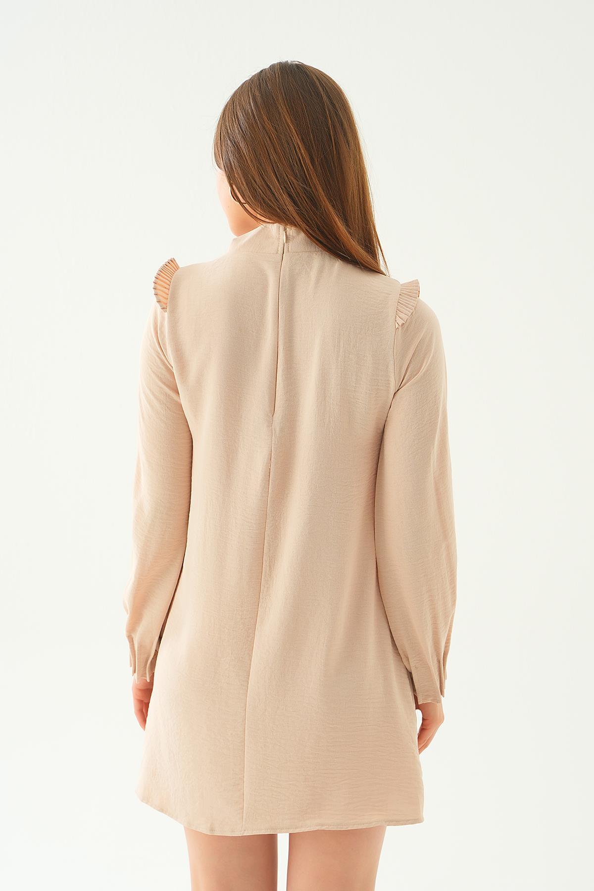 Bej Omuz Fırfırlı Fiyonklu Tunik 6796A - 5