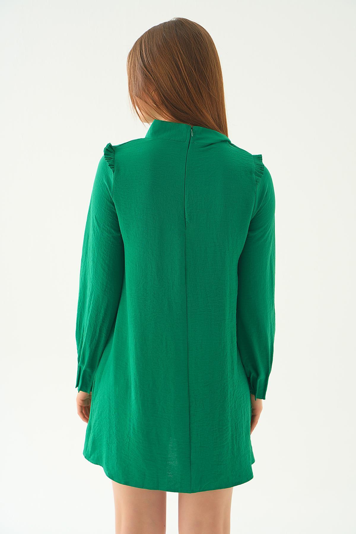 Benetton Yeşili Omuz Fırfırlı Fiyonklu Tunik 6796A - 5