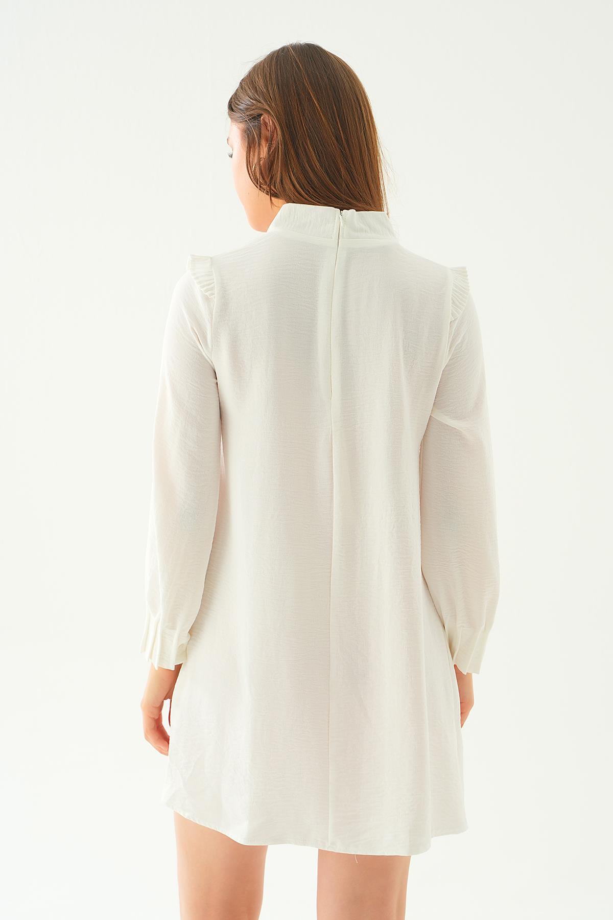 Ekru Omuz Fırfırlı Fiyonklu Tunik 6796A - 5