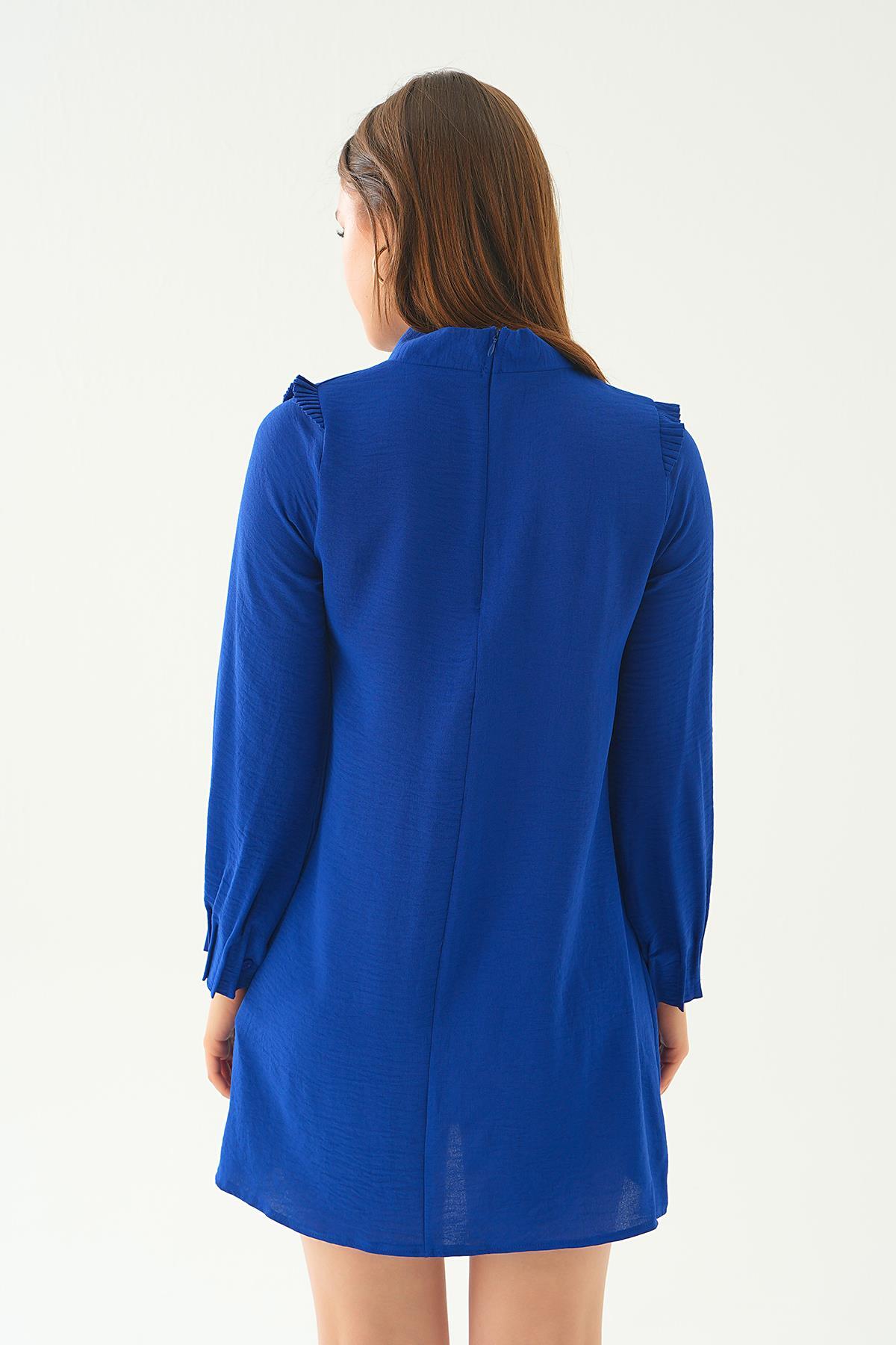 Saks Omuz Fırfırlı Fiyonklu Tunik 6796A - 4