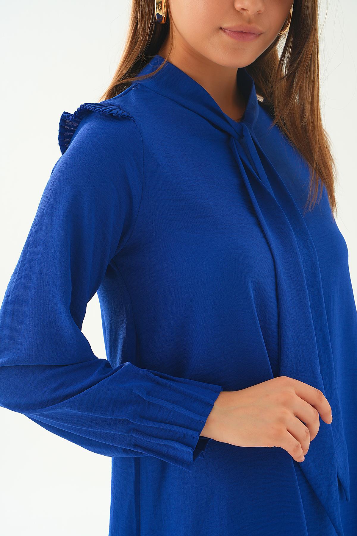 Saks Omuz Fırfırlı Fiyonklu Tunik 6796A - 5