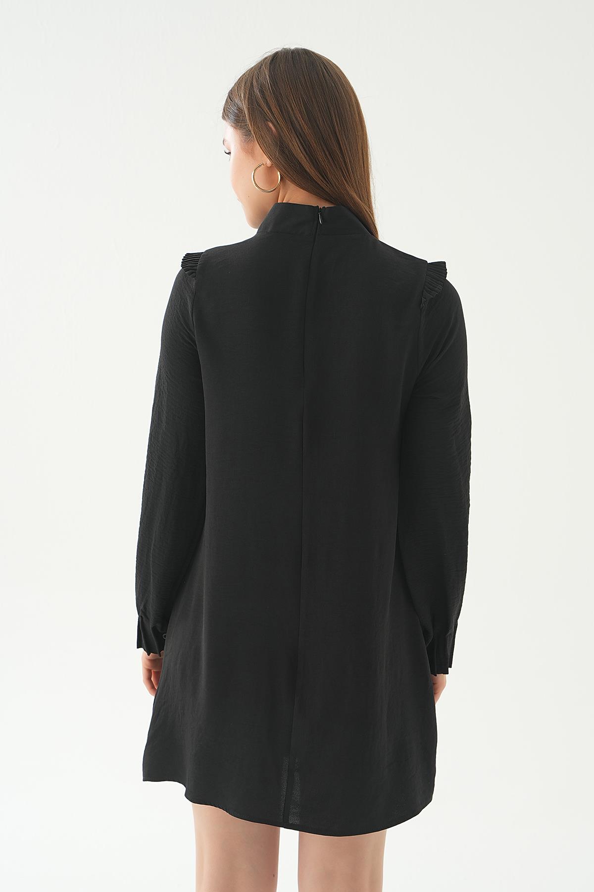 Siyah Omuz Fırfırlı Fiyonklu Tunik 6796A - 5