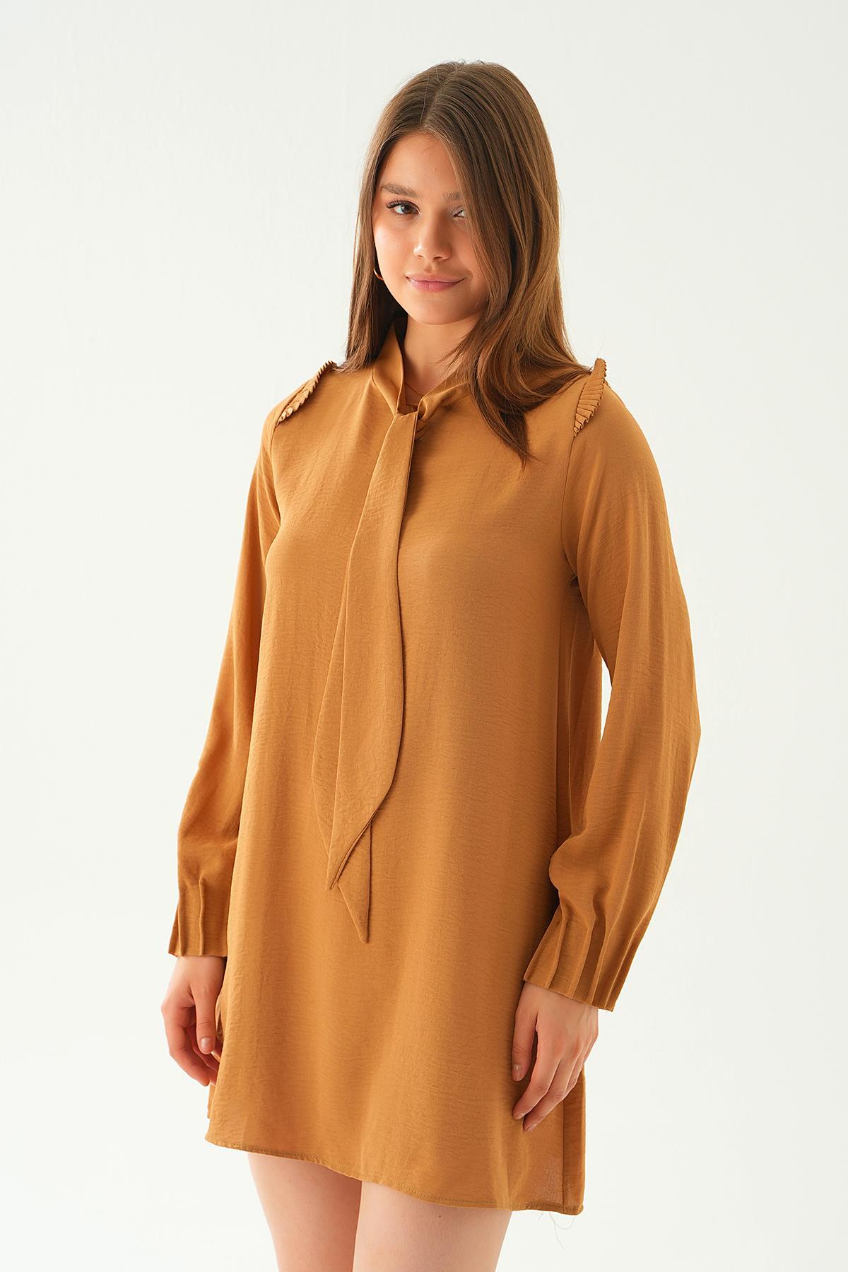 Vizon Omuz Fırfırlı Fiyonklu Tunik 6796A - 1