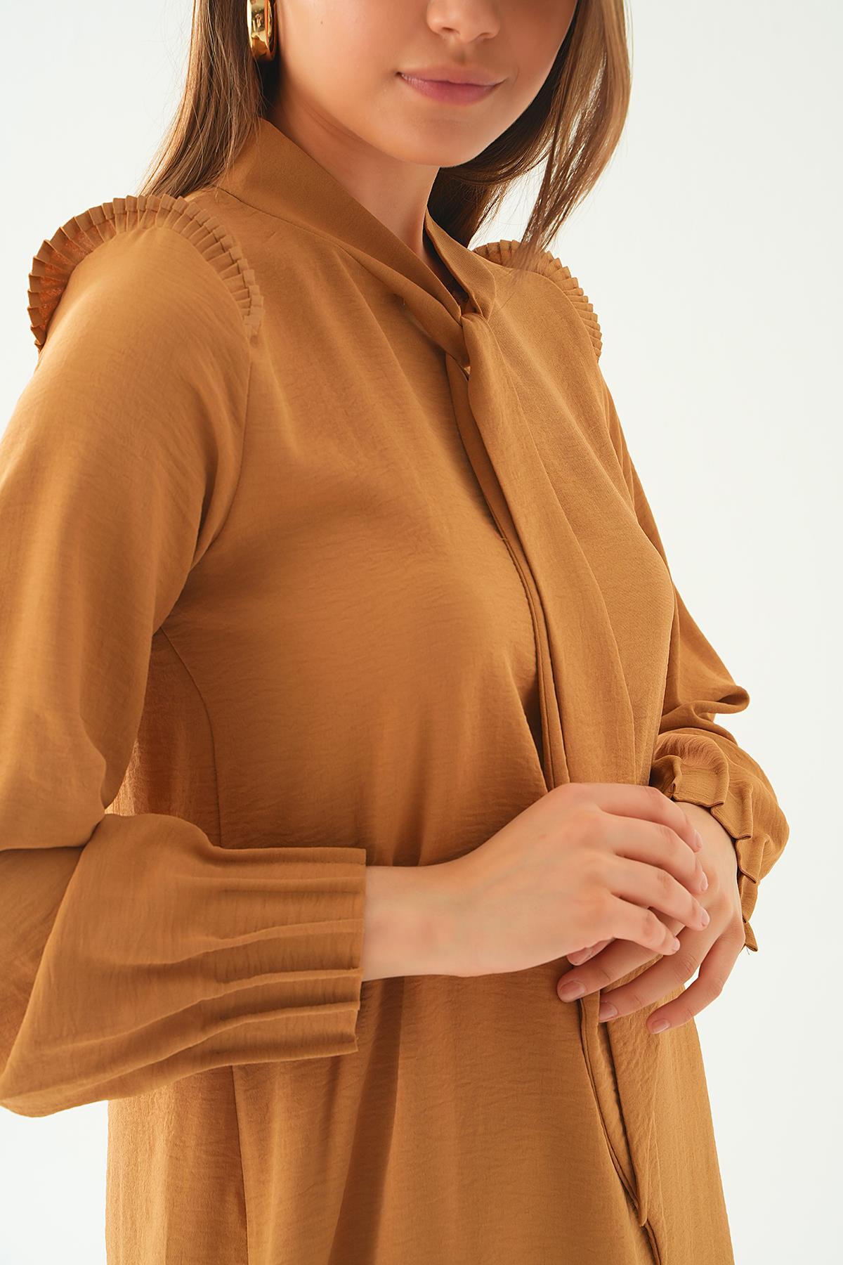 Vizon Omuz Fırfırlı Fiyonklu Tunik 6796A - 6