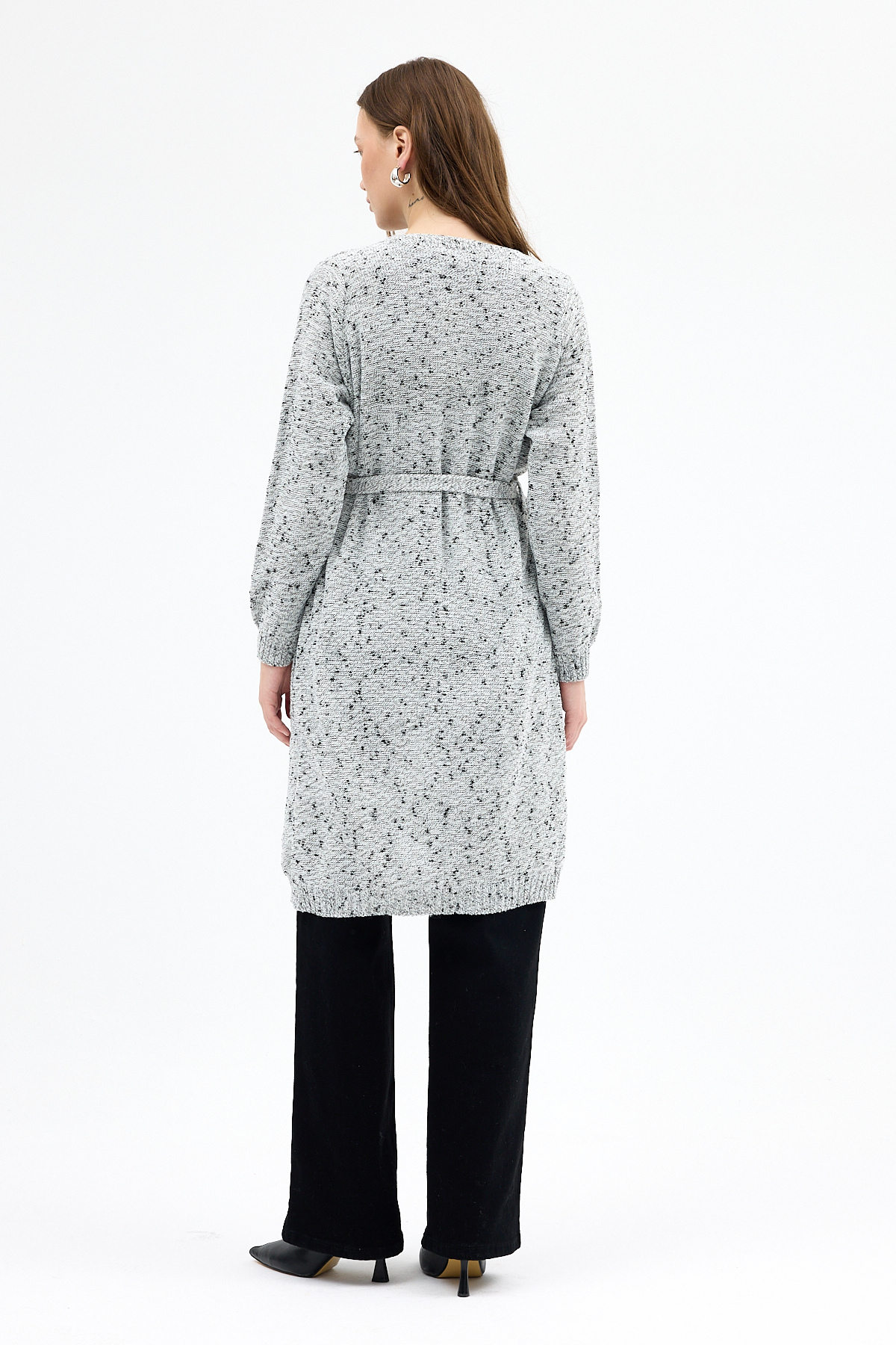 Gri Kadın Kuşaklı Uzun Hırka 6800 - 5