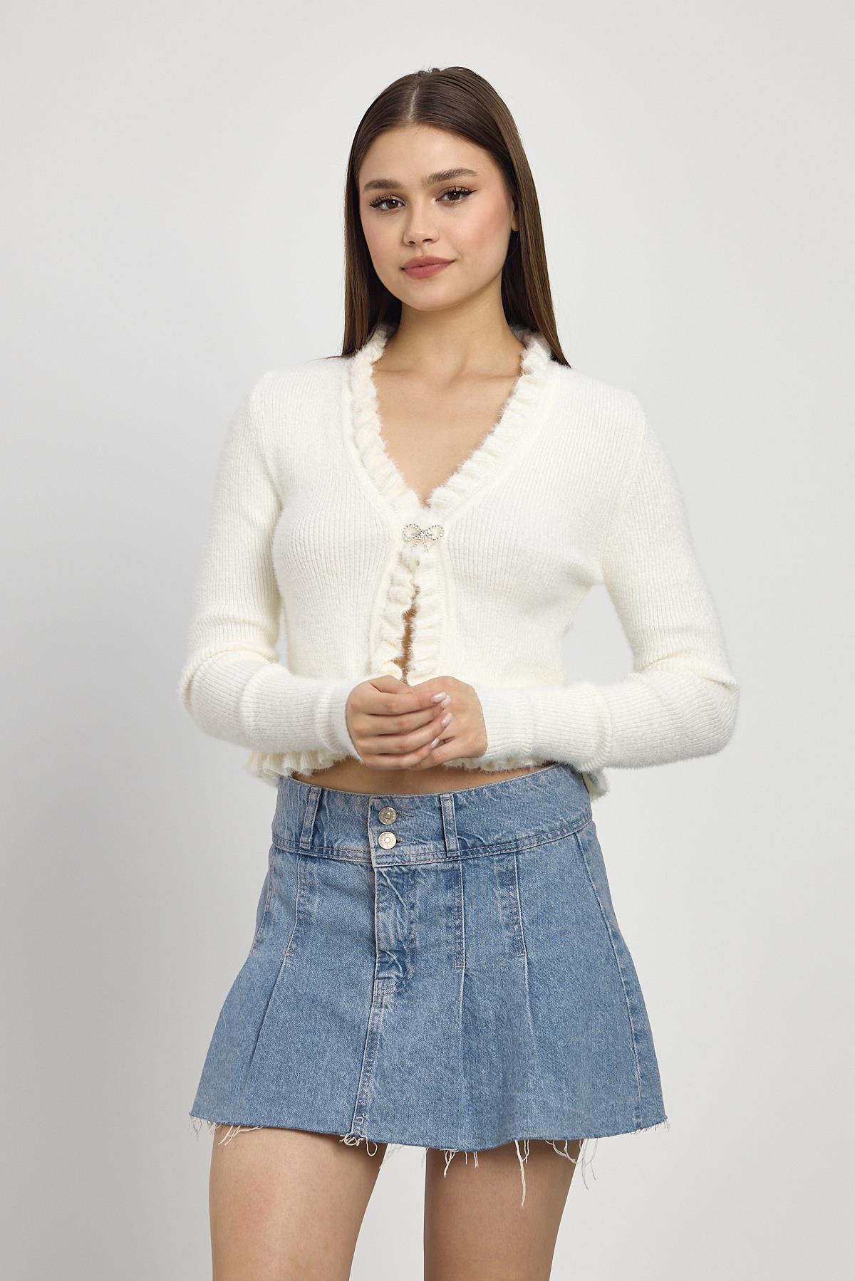 Kemik Etek Fırfır Detay Kısa Hırka 6801 - 1