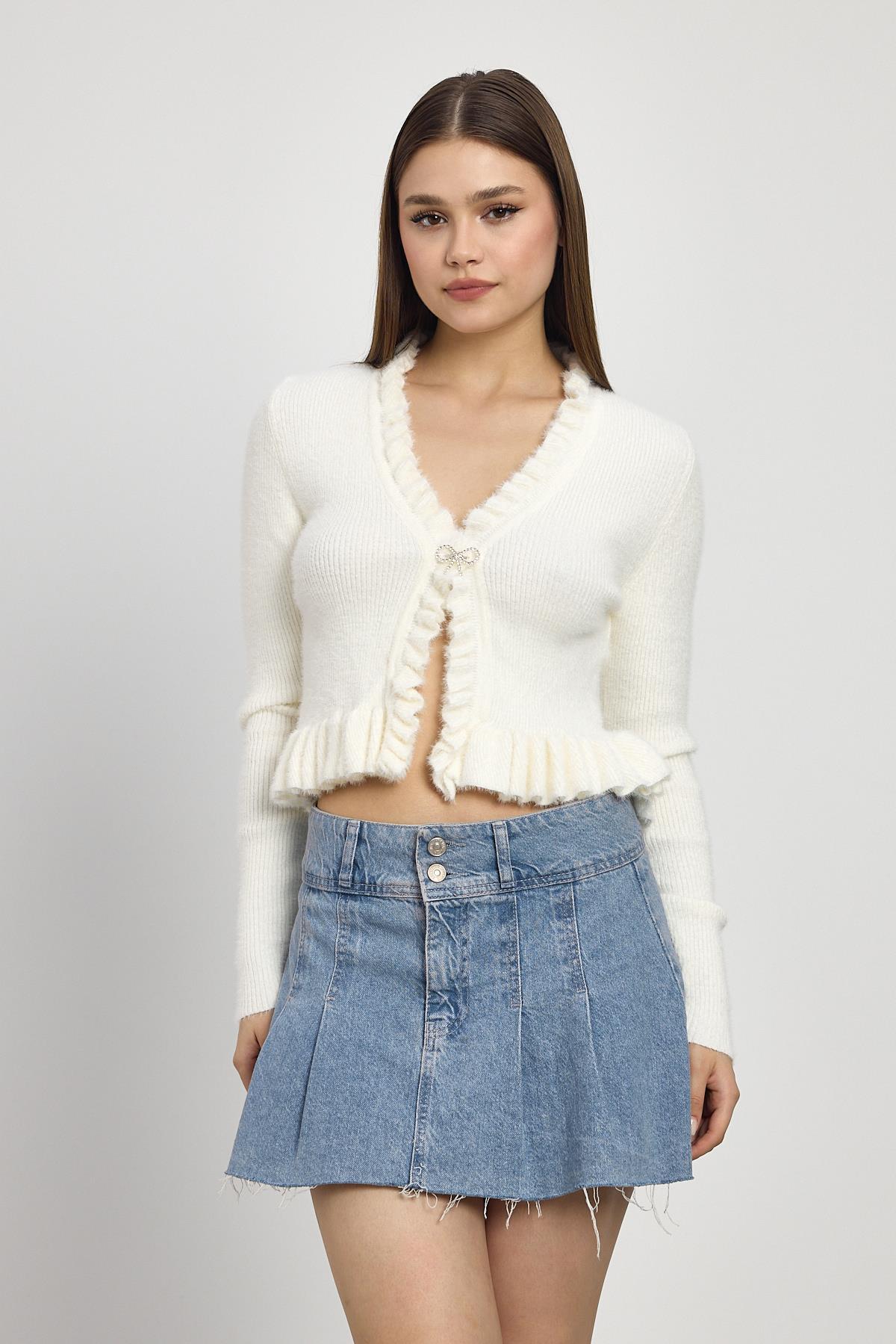 Kemik Etek Fırfır Detay Kısa Hırka 6801 - 3