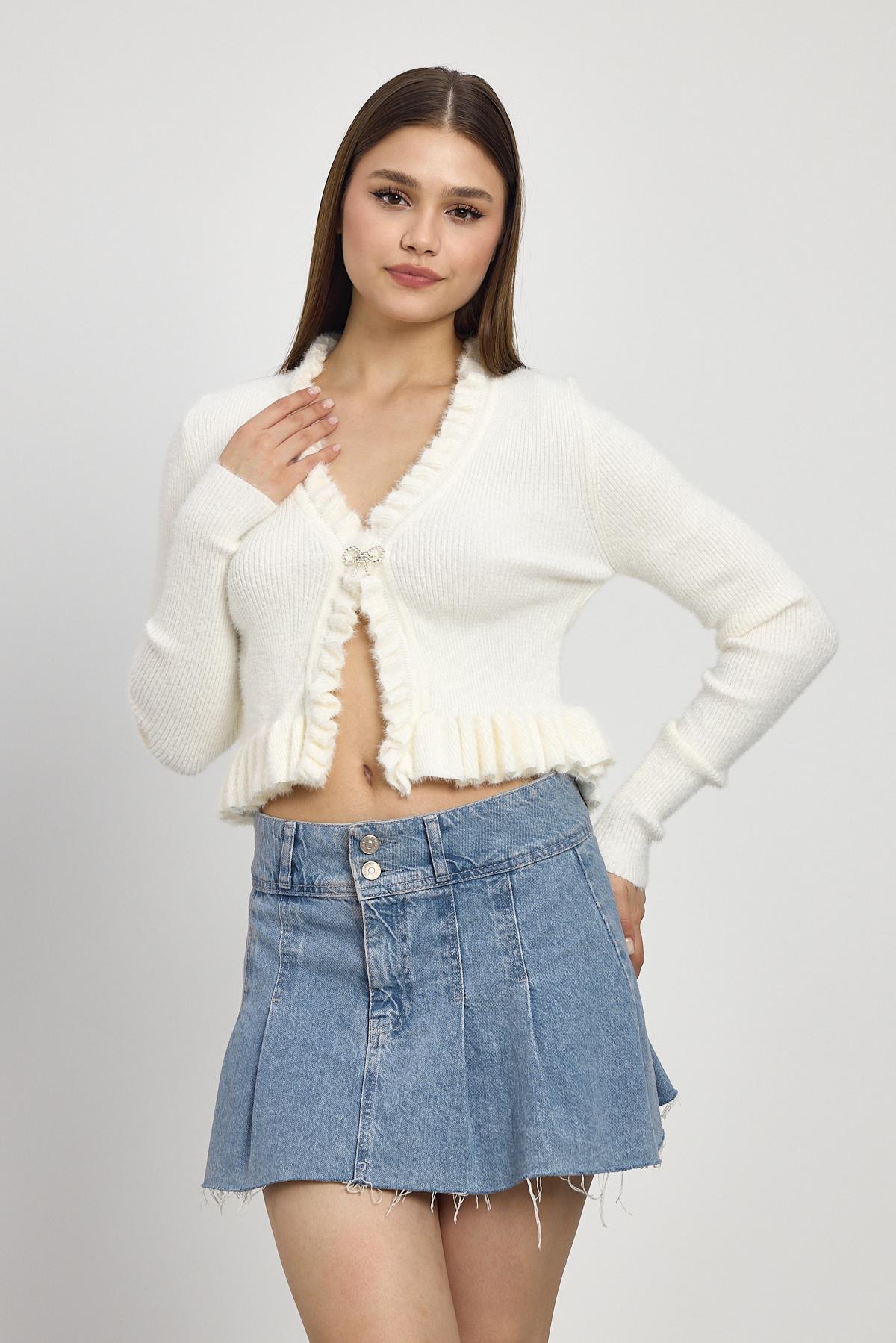 Kemik Etek Fırfır Detay Kısa Hırka 6801 - 6