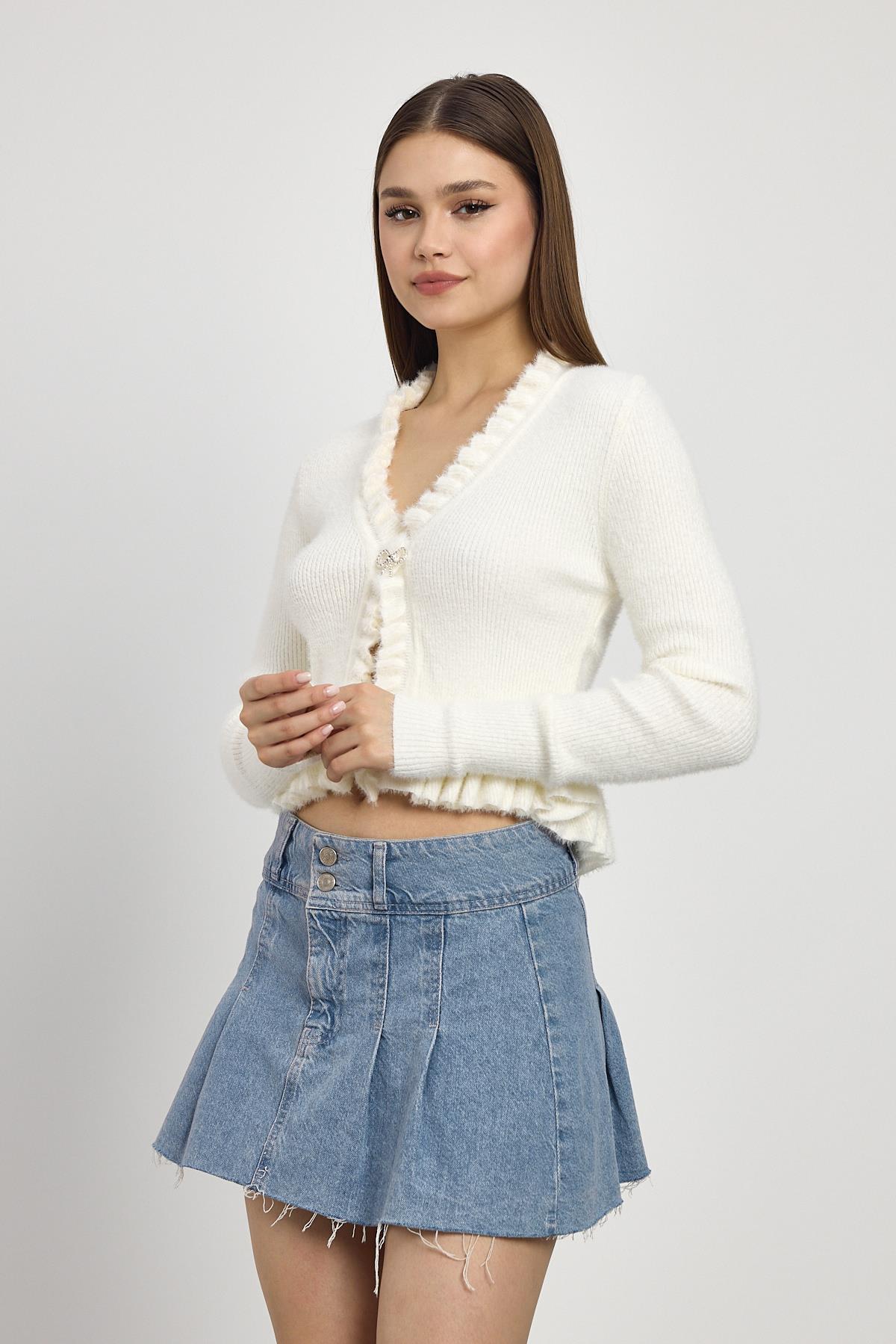 Kemik Etek Fırfır Detay Kısa Hırka 6801 - 7