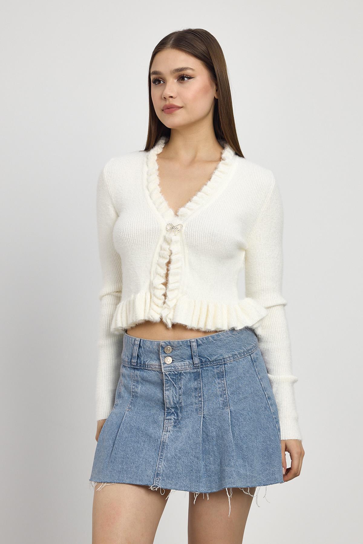 Kemik Etek Fırfır Detay Kısa Hırka 6801 - 8