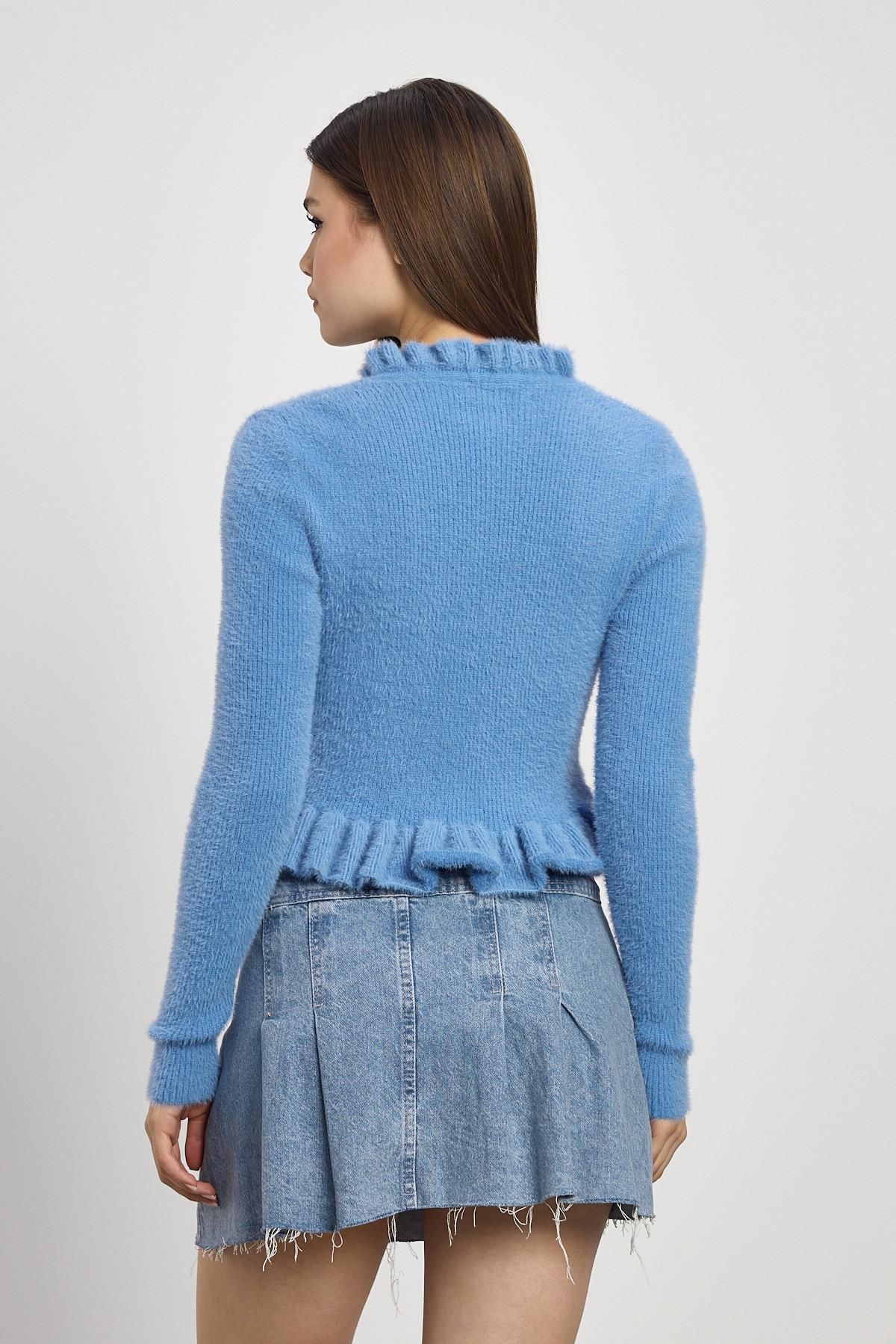 6801 Etek Fırfır Detay Kısa Hırka Mavi - 5