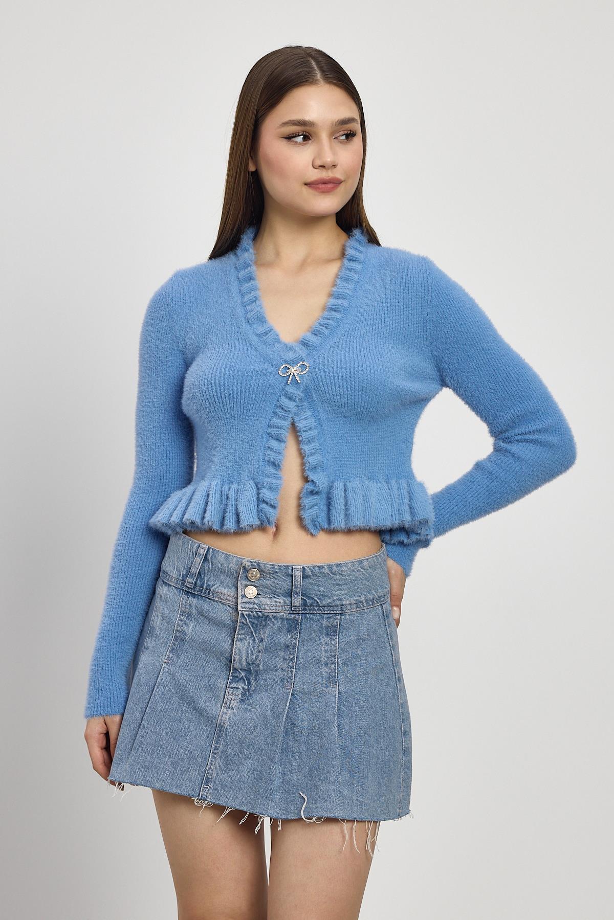 Mavi Etek Fırfır Detay Kısa Hırka 6801 - 8