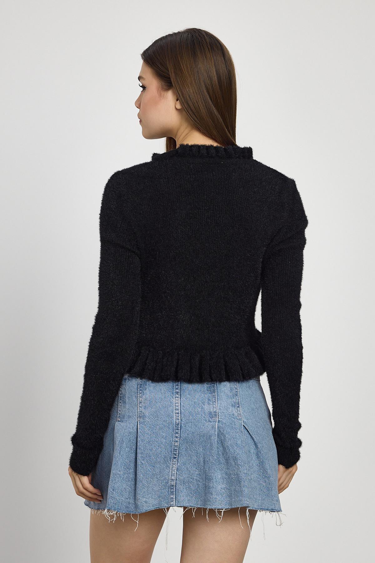 6801 Etek Fırfır Detay Kısa Hırka Siyah - 5