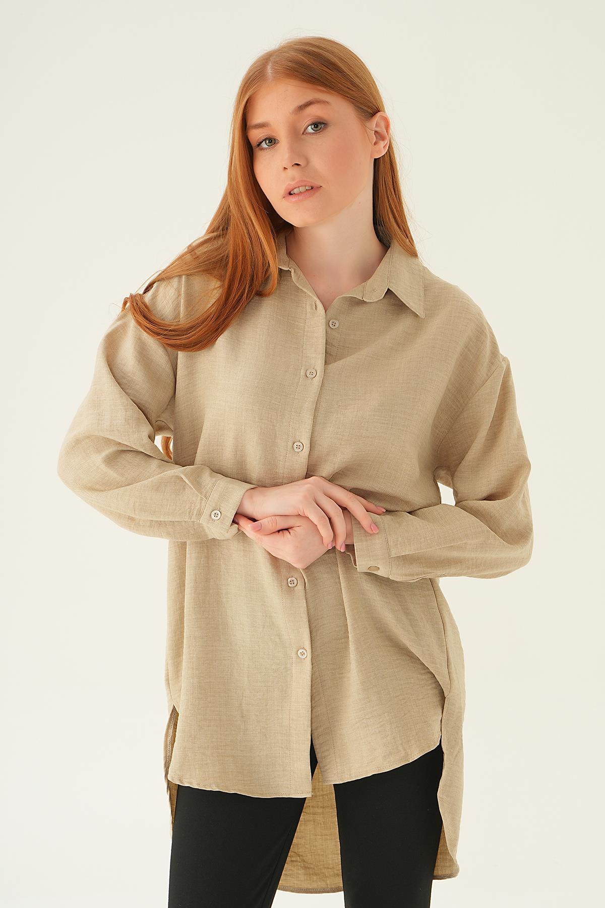 6803-1 Önü Düğmeli Gömlek Bej 