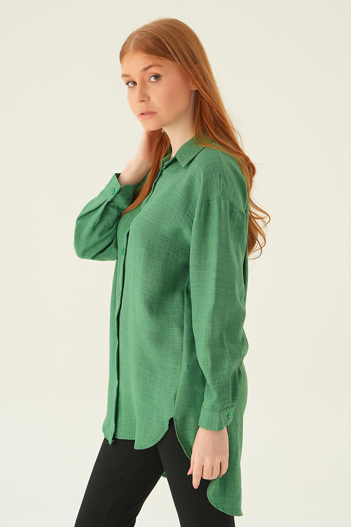 Benetton Yeşili Önü Düğmeli Gömlek 6803-1 - 2