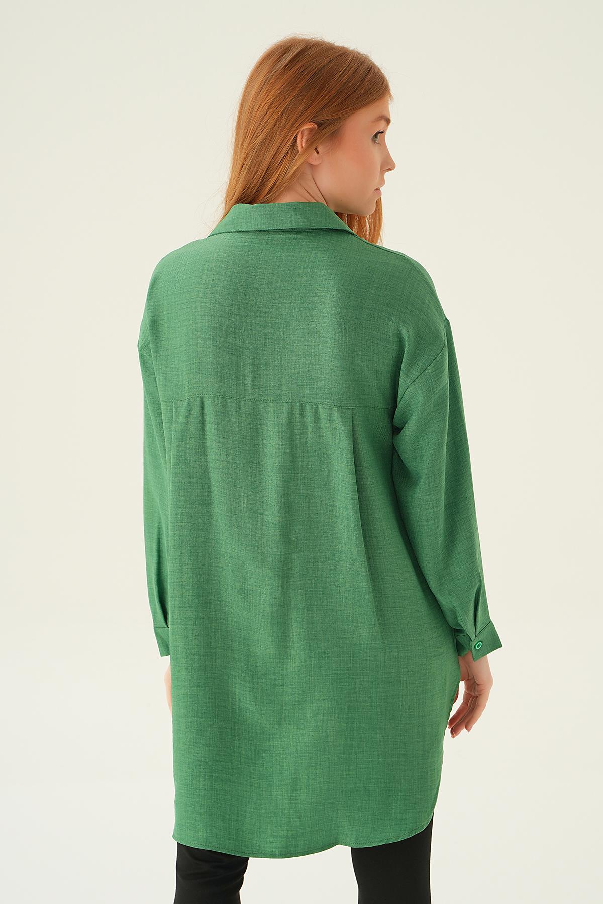 Benetton Yeşili Önü Düğmeli Gömlek 6803-1 - 3