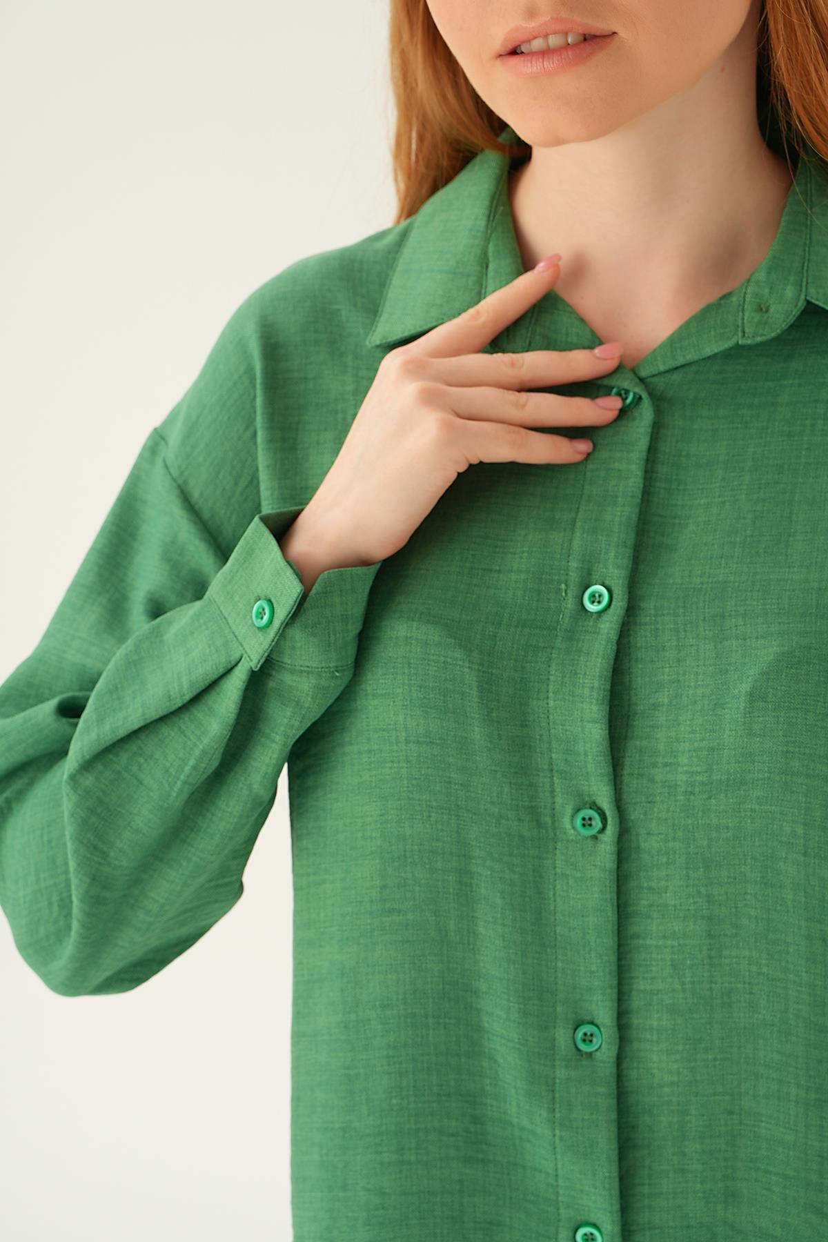 Benetton Yeşili Önü Düğmeli Gömlek 6803-1 - 5