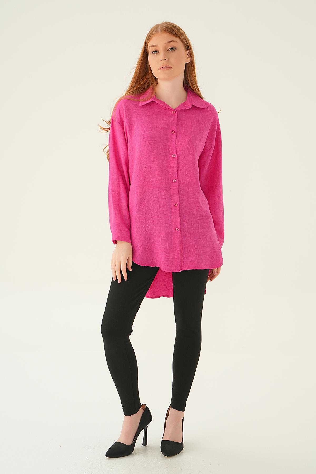Fuşya Önü Düğmeli Gömlek 6803-1 - 2