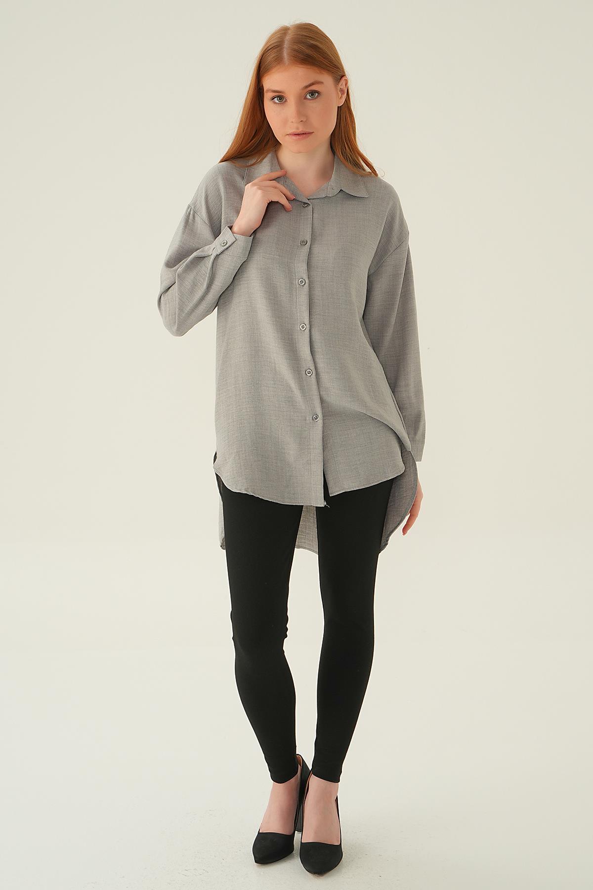 6803-1 Önü Düğmeli Gömlek Gri - 4