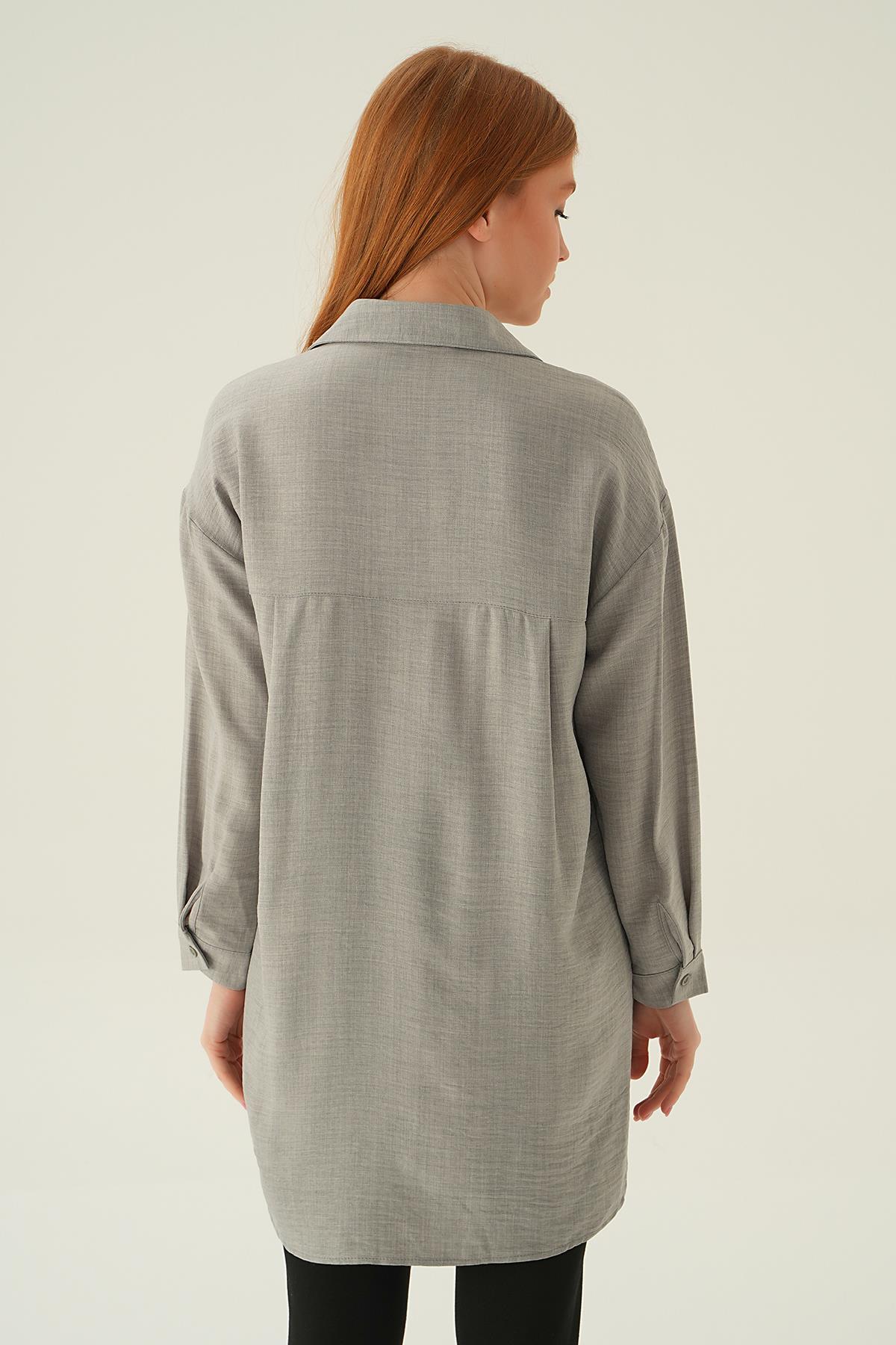 6803-1 Önü Düğmeli Gömlek Gri - 5