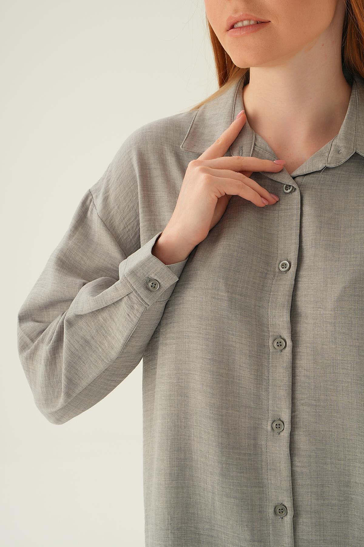 6803-1 Önü Düğmeli Gömlek Gri - 3