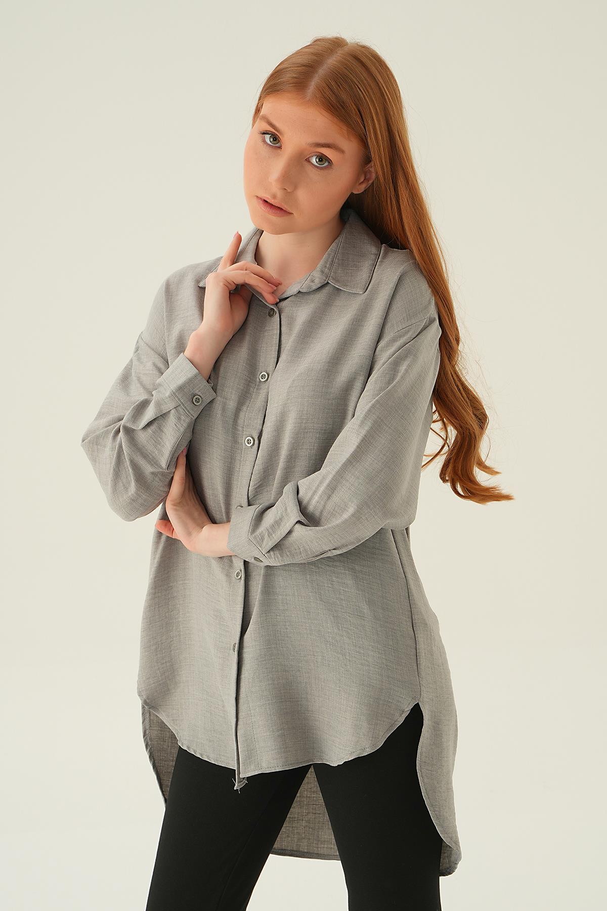 6803-1 Önü Düğmeli Gömlek Gri - 6